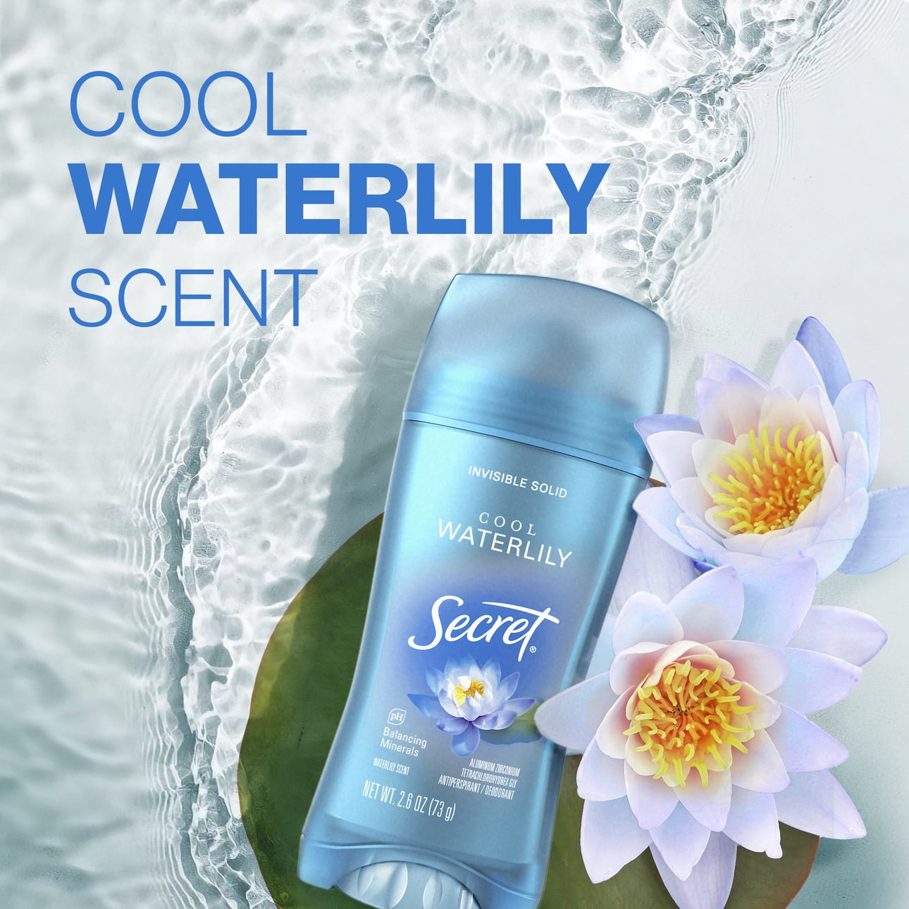Antiperspirant &amp; Deodorant Invisible Solid Cool Waterlily, 72HR Breathable Sweat &amp; Odor Protection, 2.6 OZ