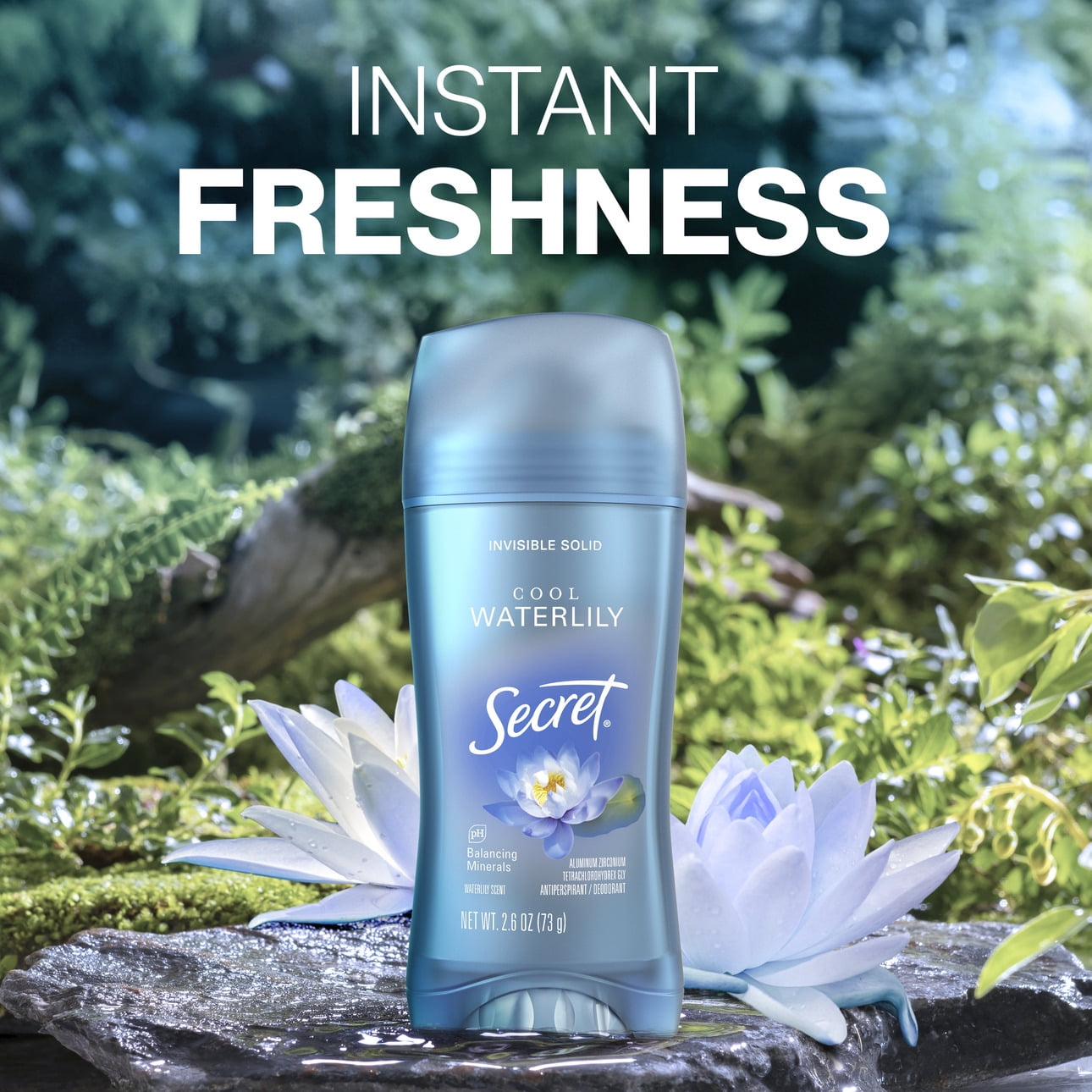 Antiperspirant &amp; Deodorant Invisible Solid Cool Waterlily, 72HR Breathable Sweat &amp; Odor Protection, 2.6 OZ