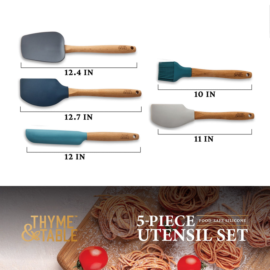 Thyme &amp; Table 5-Piece Silicone Kitchen Utensil Set with Beechwood Handles