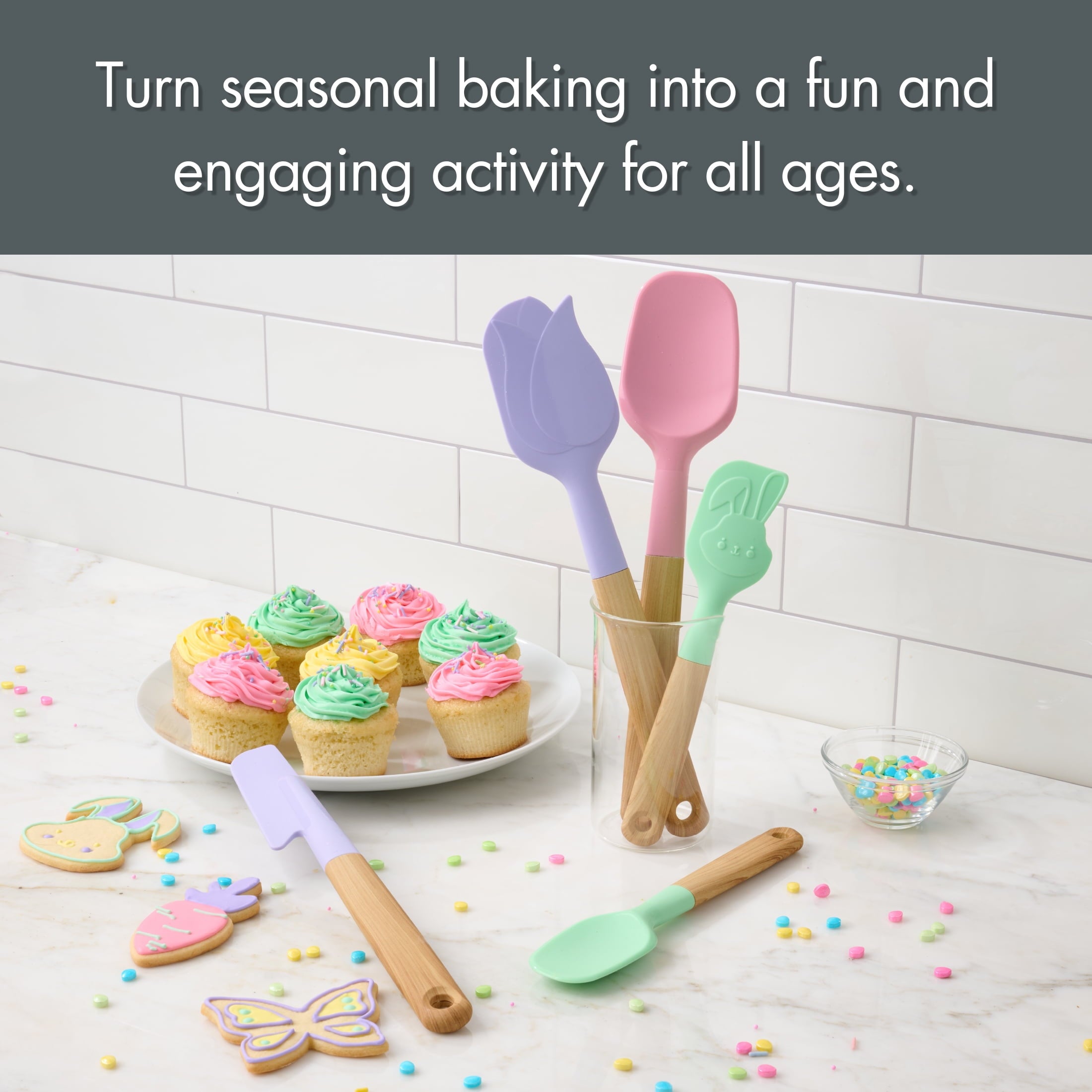 Way To Celebrate 5-Piece Baking Tools. Purple, Pink and Green