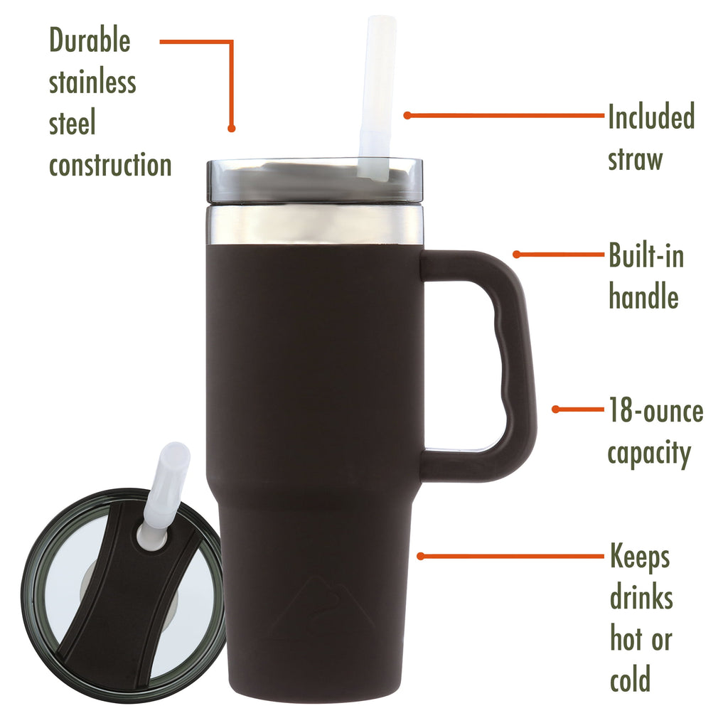 Ozark Trail 18 oz Stainless Steel Insulated Tumbler with Handle, Black