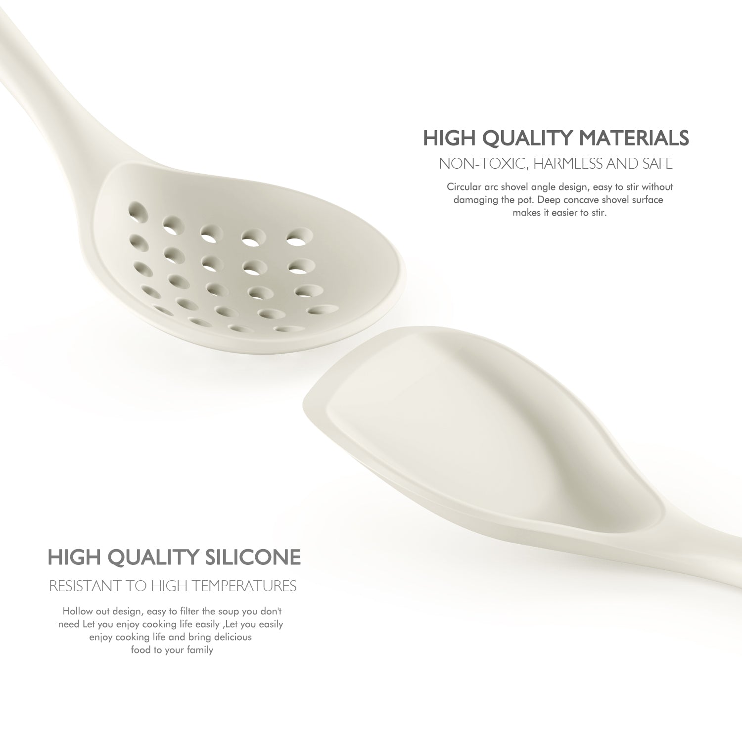 Large Silicone Cooking Utensils - Kitchen Utensil Set with Wooden Handles, Spatula,Turner, Slotted Spoon, Pasta server, Kitchen Gadgets Tools Sets for Non-Stick Cookware (Khaki)