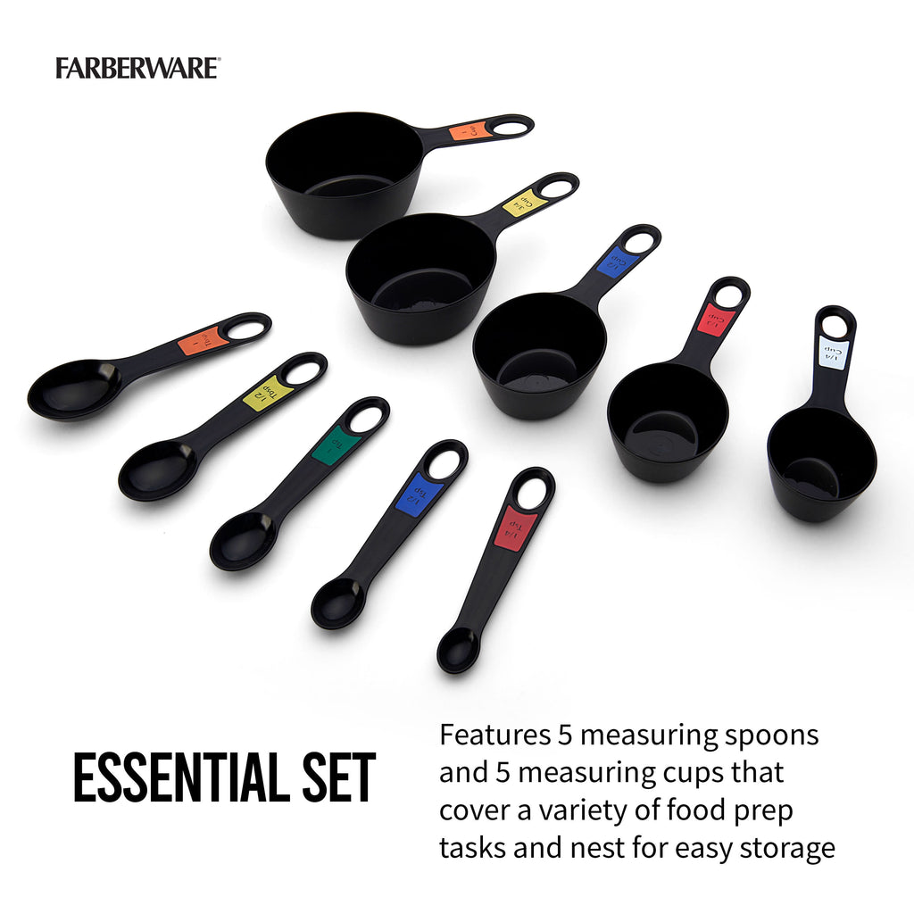 10 Piece Plastic Nesting Measuring Cup and Spoon Set Black