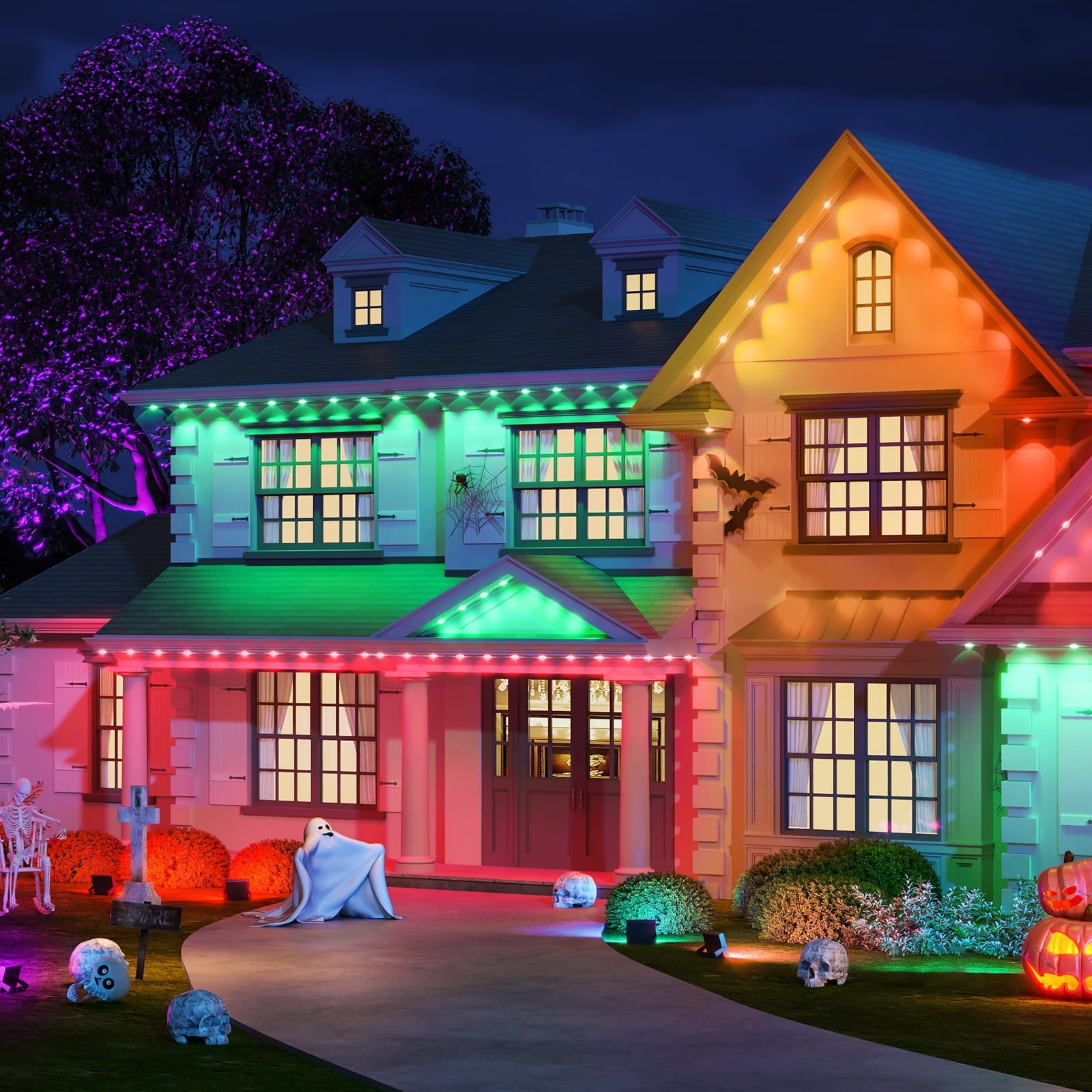100ft RGBIC Permanent Outdoor Lights with 72 Lights, White version
