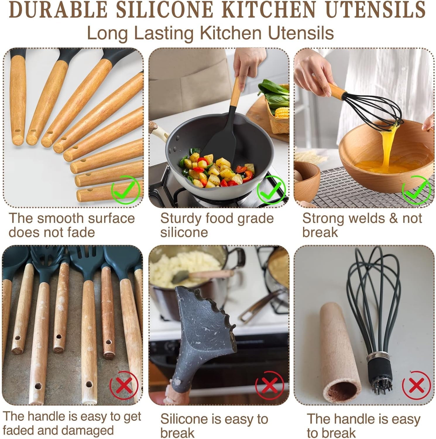 Kitchen Cooking Utensils Set, 33 pcs Non-stick Silicone Cooking Kitchen Utensils Spatula Set with Holder, Wooden Handle Silicone Kitchen Gadgets Utensil Set (Cream White)