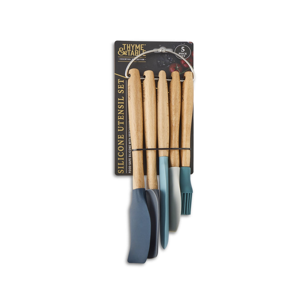 Thyme &amp; Table 5-Piece Silicone Kitchen Utensil Set with Beechwood Handles