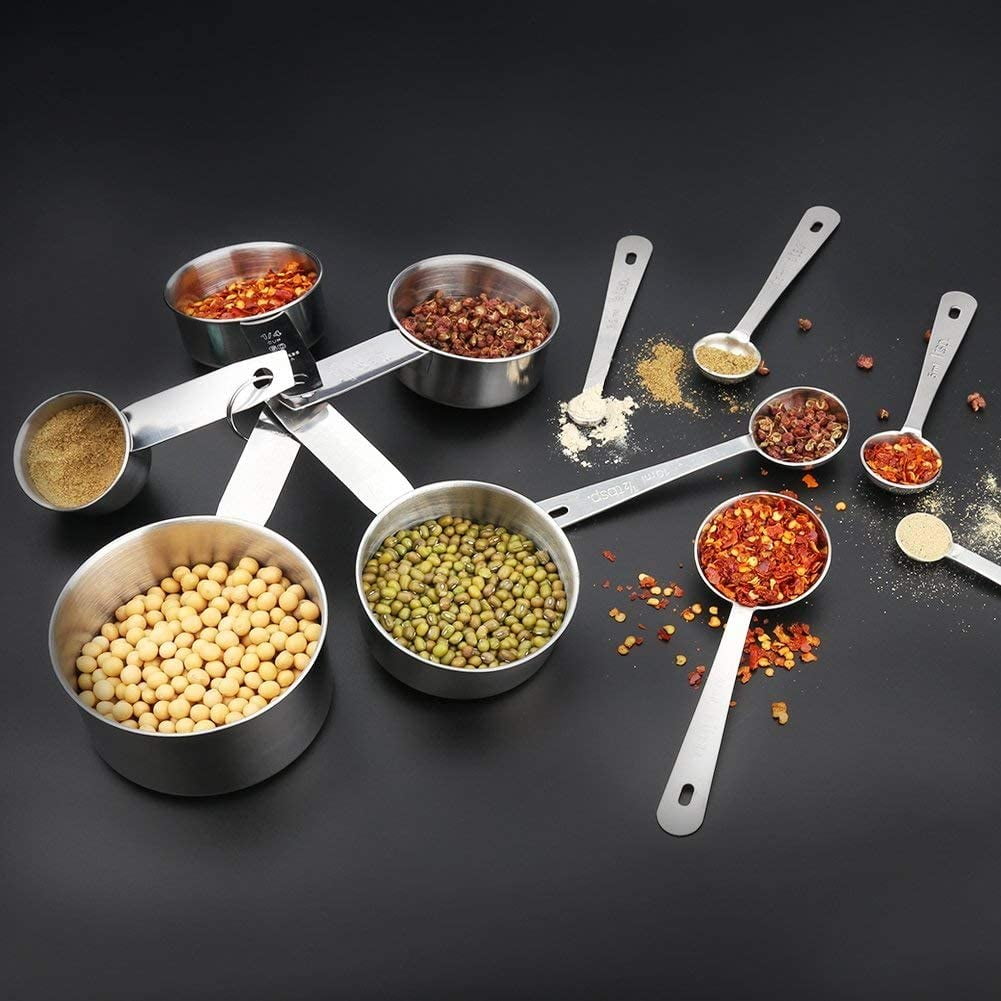 Square 13-Piece Stainless Steel Measuring Cups and Spoons Set, 5 Stainless Steel Measuring Cups,6 Stainless Steel Measuring Spoons &amp;1 Measuring Stick Leveler &amp;1 Mini Egg Whisk, kitchen tools for Cook