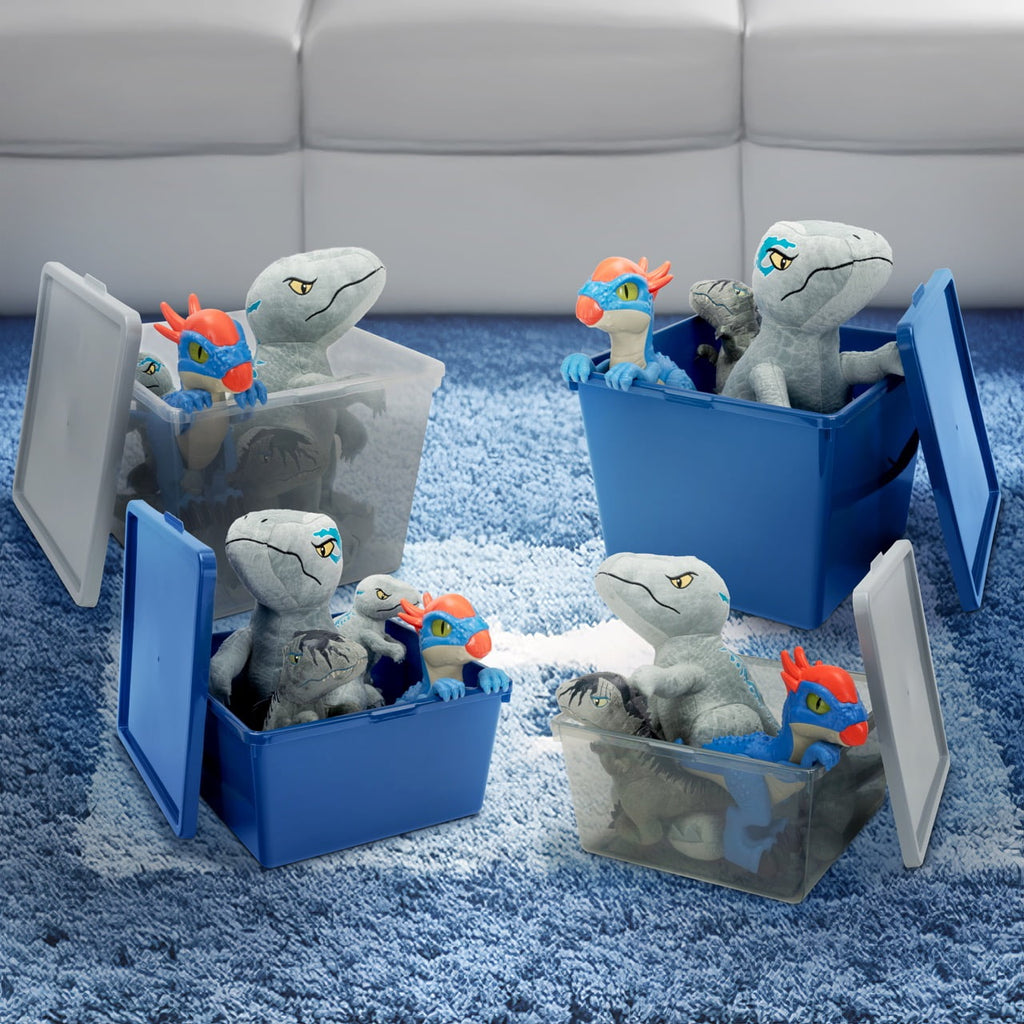 Kids Large Tinted Clear Plastic Stacking Storage Bin with Lid, Grey, 12 in x 12.4 in x 9.4 in