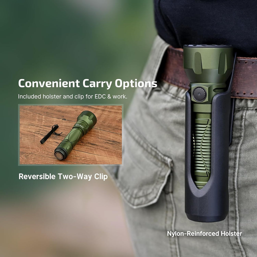 Javelot Long Range Outdoor Flashlight w/Holster, 1350 Lumen, 750 M, OD Green