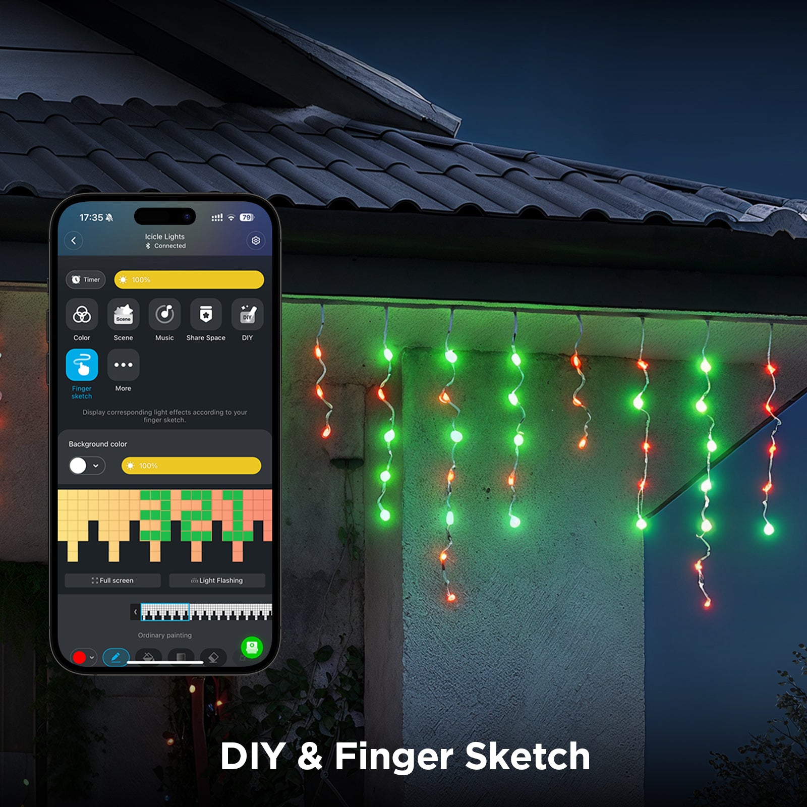 Smart RGBIC Christmas Icicle Lights,H80D1AD1,Holiday Decoration With Over 78 Preset Dynamic Scene Modes,Waterproof String Lights, Corded Electric,Matter,Google Control,32.8ft