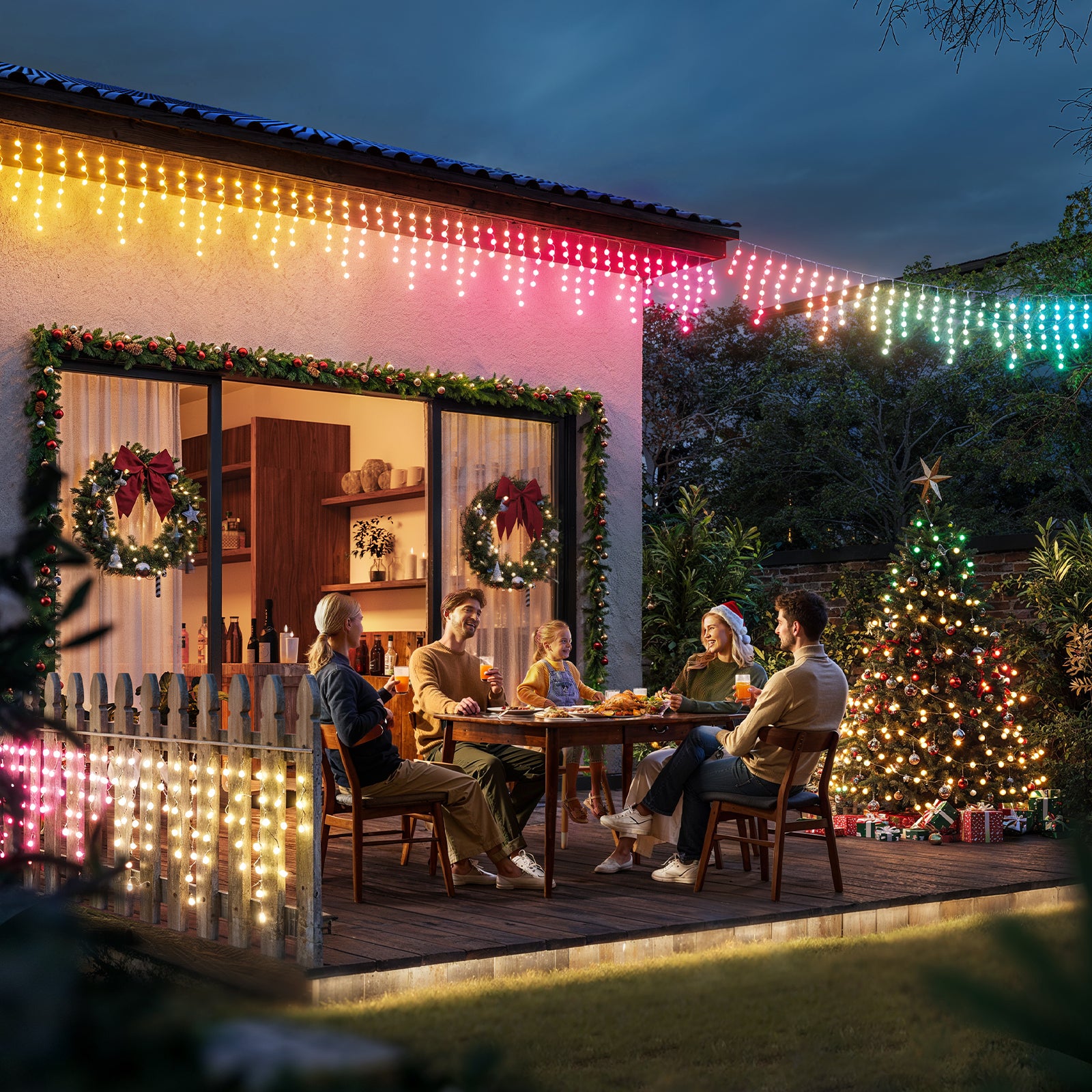 Smart RGBIC Christmas Icicle Lights,H80D1AD1,Holiday Decoration With Over 78 Preset Dynamic Scene Modes,Waterproof String Lights, Corded Electric,Matter,Google Control,32.8ft