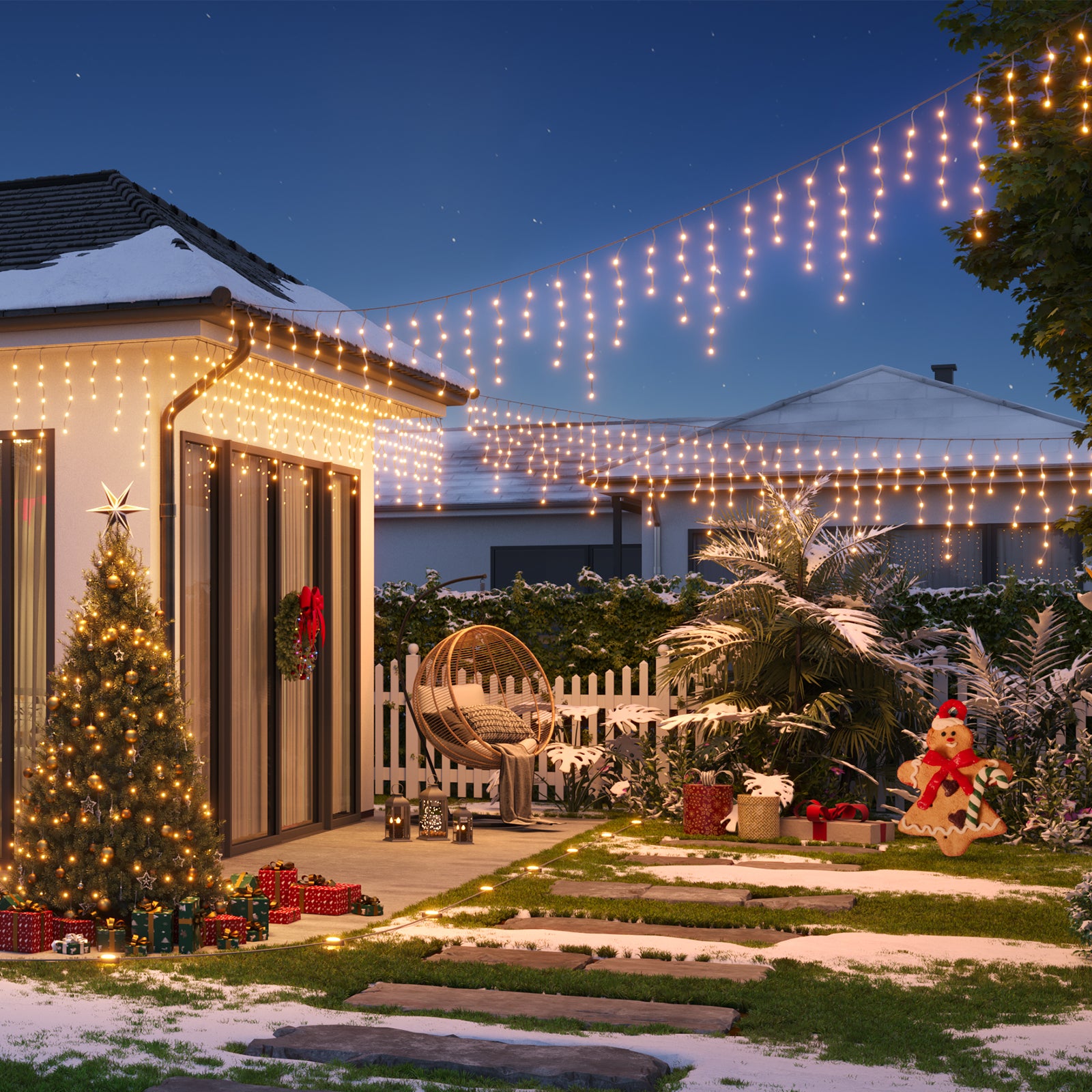Smart RGBIC Christmas Icicle Lights,H80D1AD1,Holiday Decoration With Over 78 Preset Dynamic Scene Modes,Waterproof String Lights, Corded Electric,Matter,Google Control,32.8ft