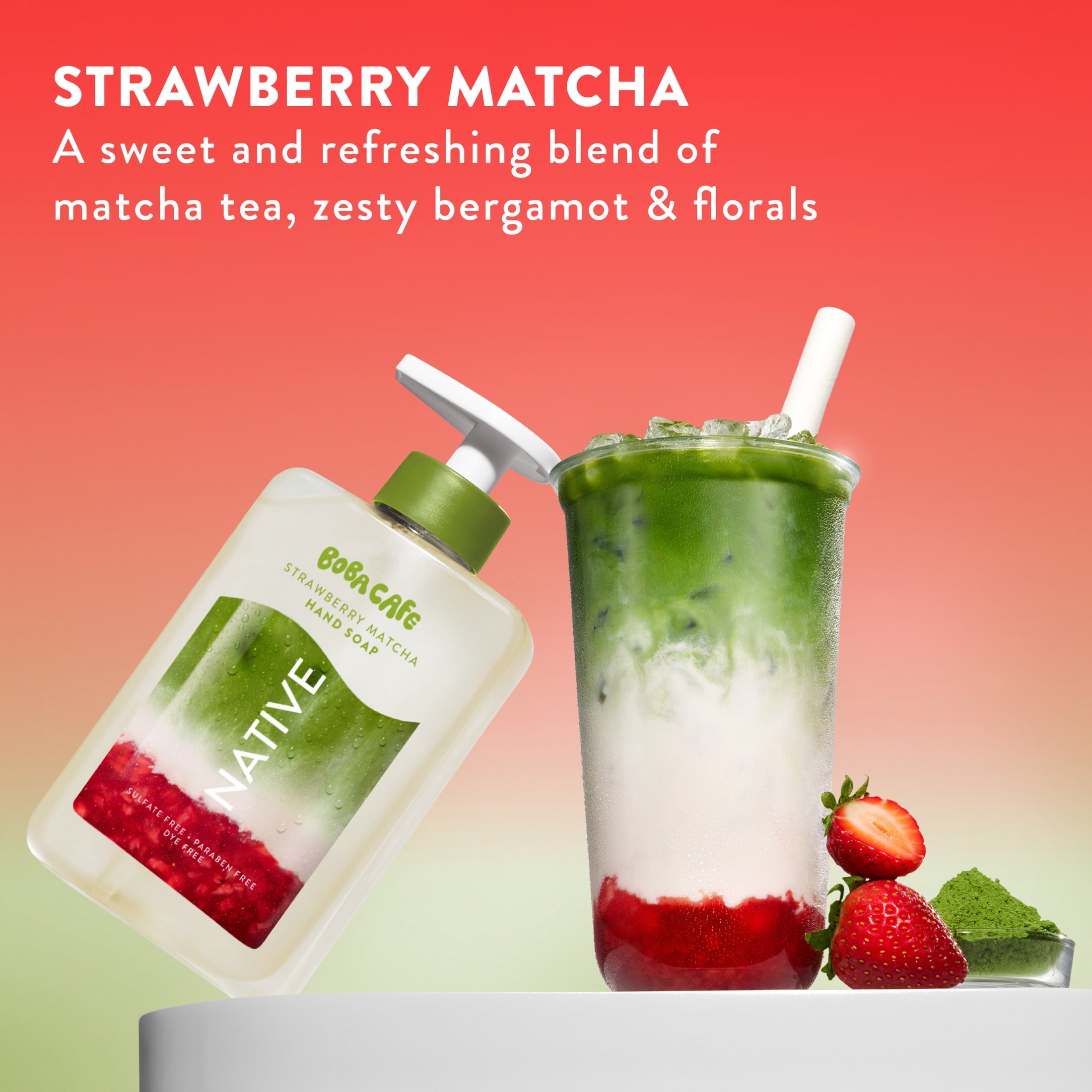 Liquid Hand Soap, Limited Edition Strawberry Matcha, Sulfate Free Hand Soap, Boba Café, 13 fl oz