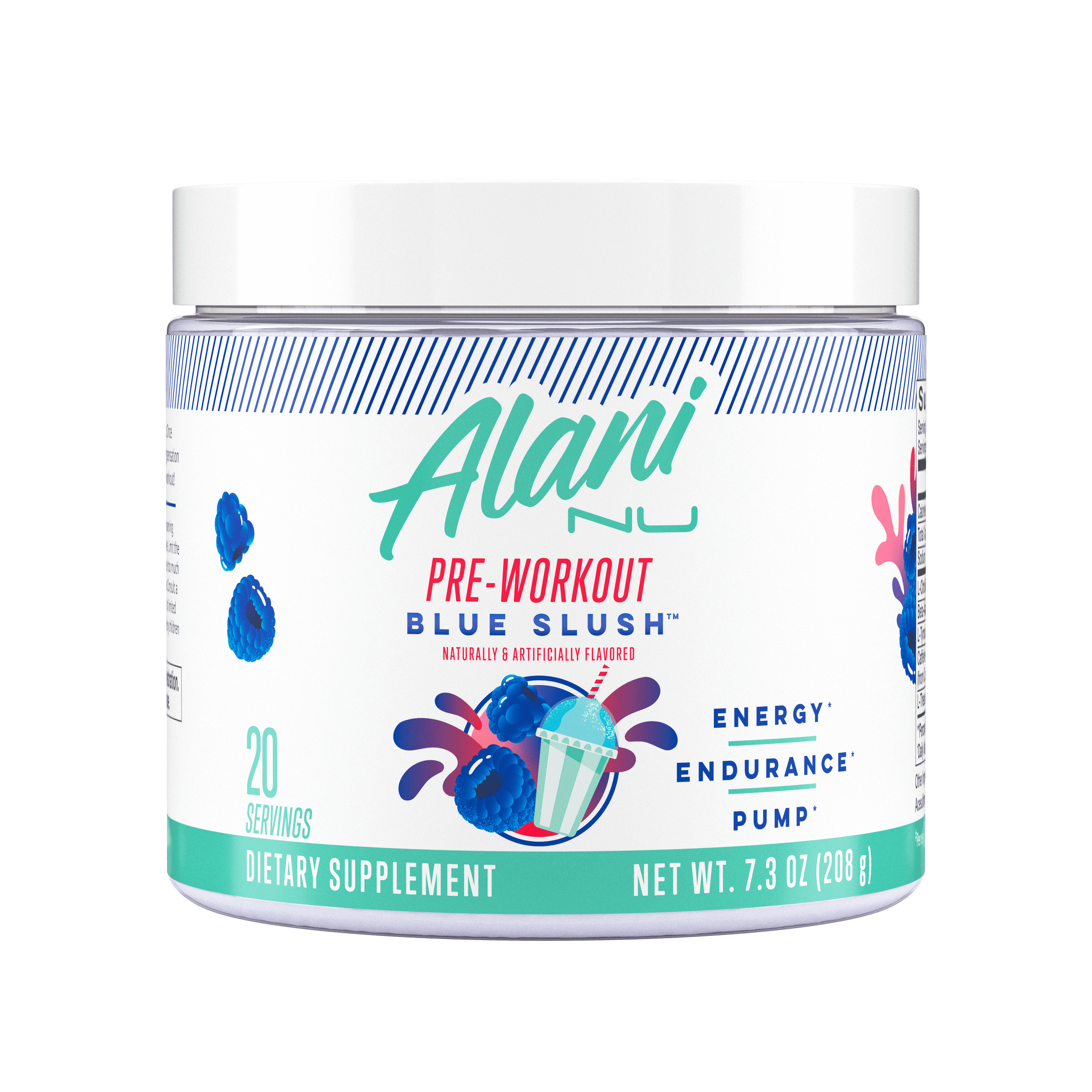 Pre-Workout Powder, Blue Slush, 20 Servings, 200mg Caffeine