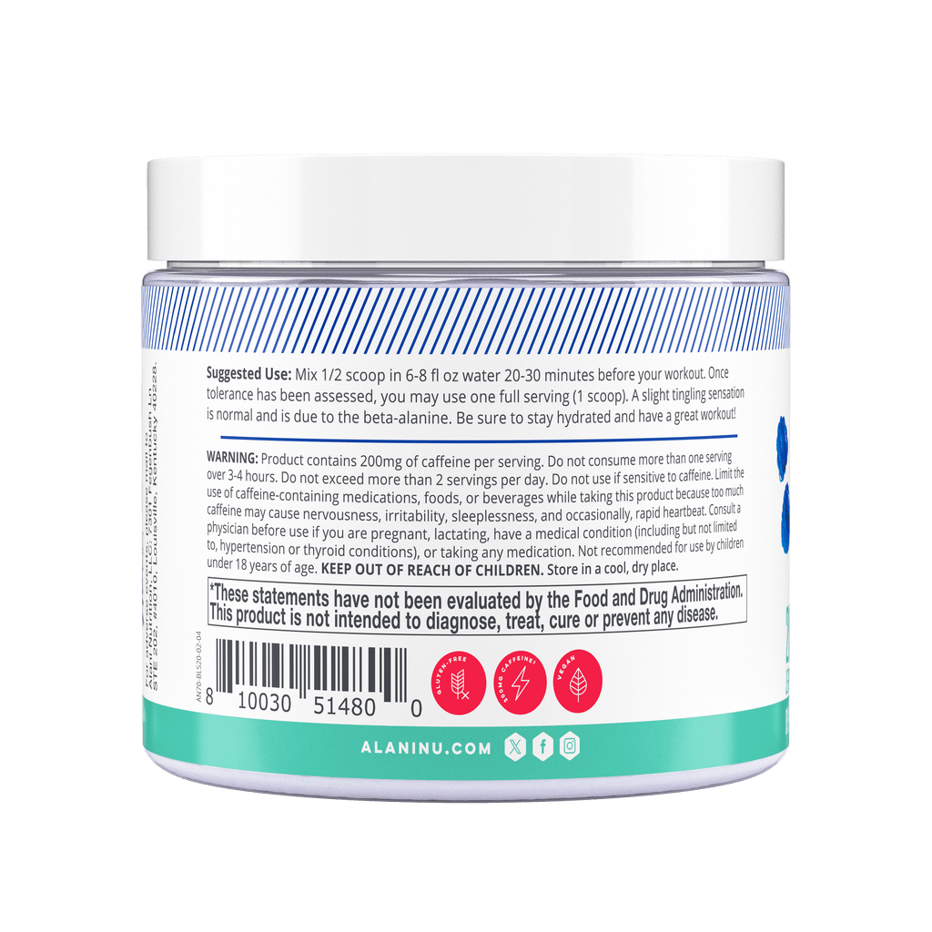 Pre-Workout Powder, Blue Slush, 20 Servings, 200mg Caffeine