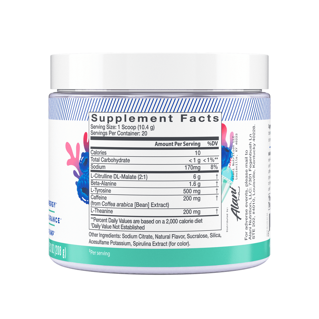 Pre-Workout Powder, Blue Slush, 20 Servings, 200mg Caffeine
