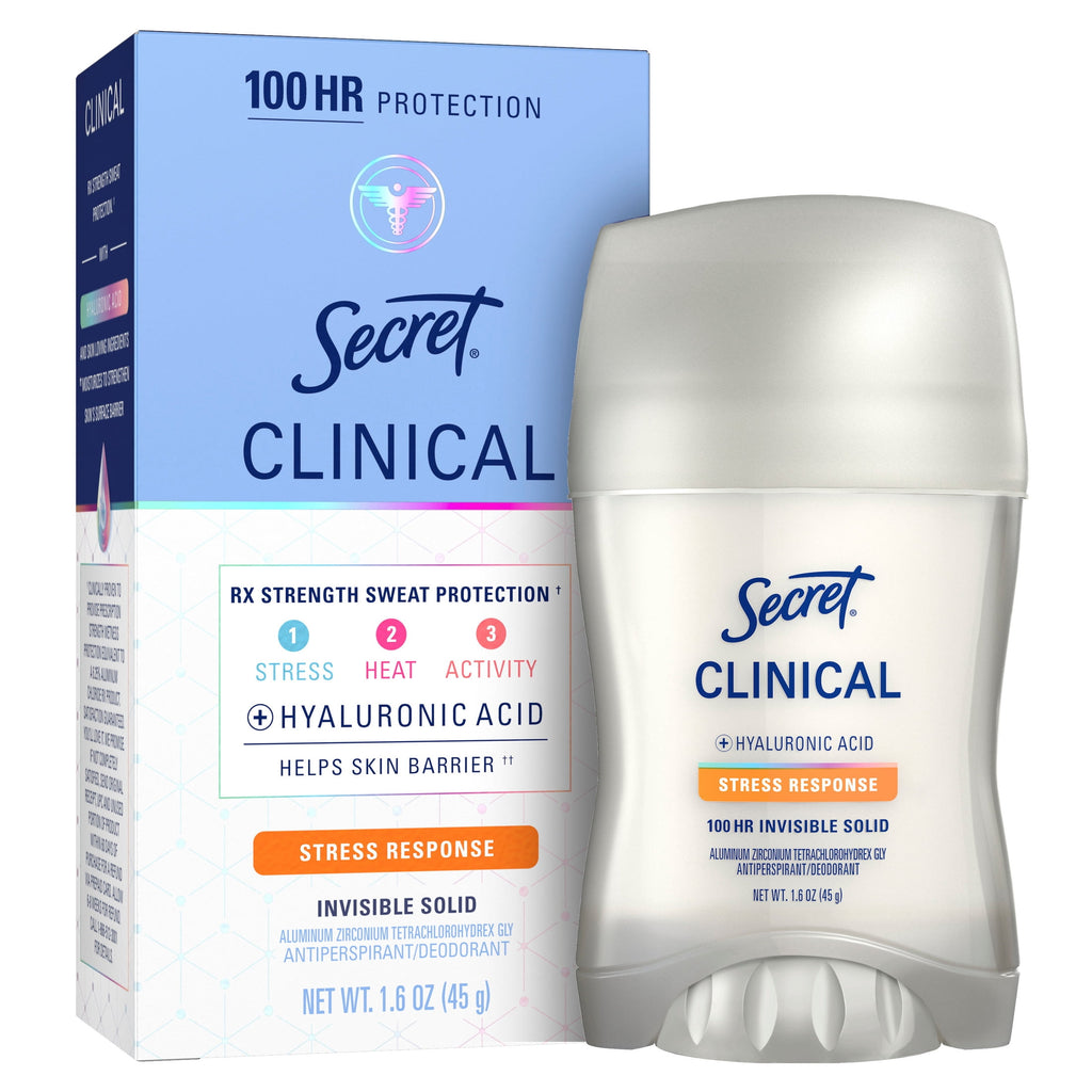 Clinical Antiperspirant Deodorant for Women, 100HR Sweat &amp; Odor Protection, Hyaluronic Acid, Invisible Solid, Stress Response, 2.6 oz