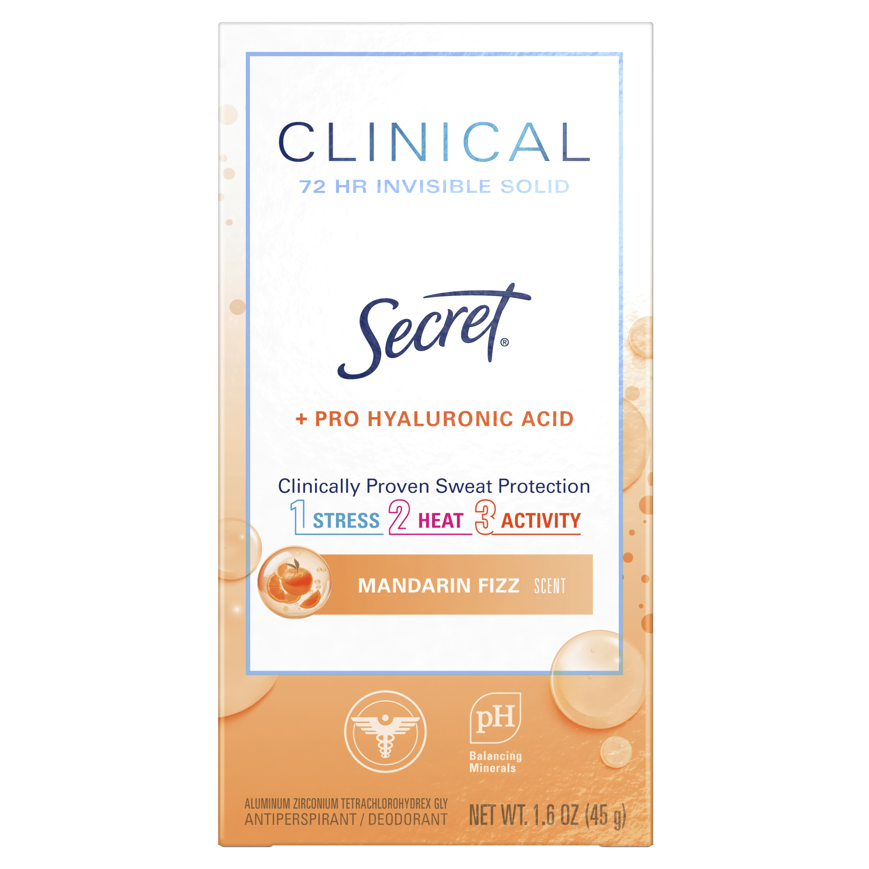Clinical Antiperspirant Deodorant for Women, 100HR Sweat &amp; Odor Protection, Hyaluronic Acid, Invisible Solid, Stress Response, 2.6 oz