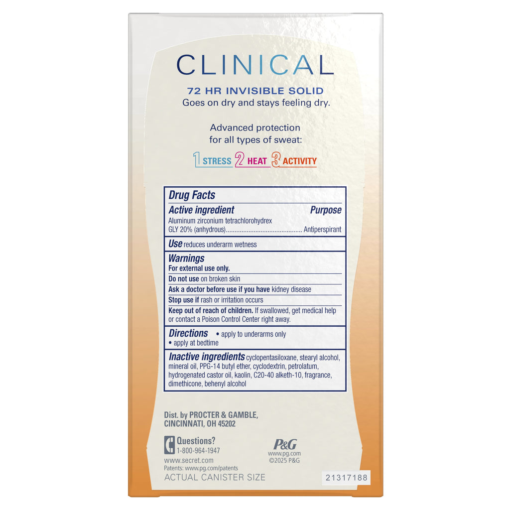 Clinical Antiperspirant Deodorant for Women, 100HR Sweat &amp; Odor Protection, Hyaluronic Acid, Invisible Solid, Stress Response, 2.6 oz