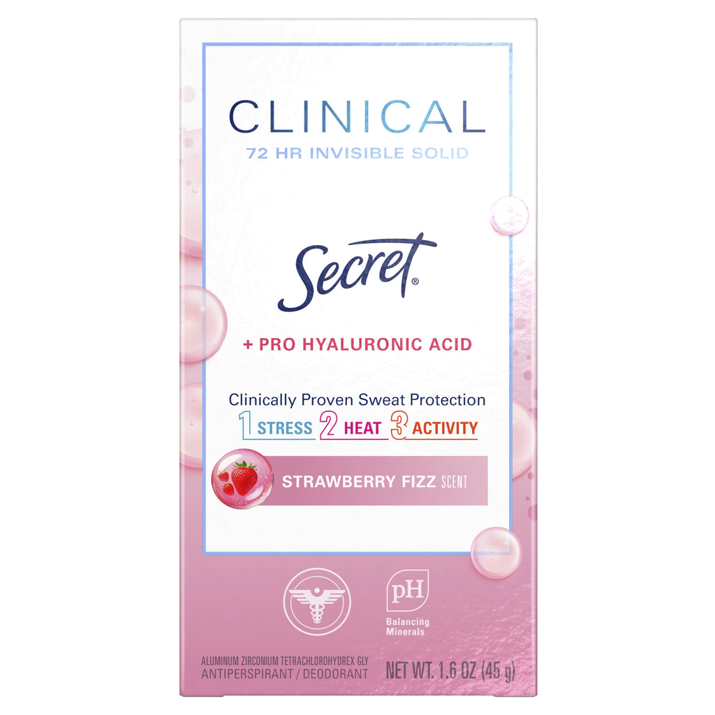 Clinical Antiperspirant Deodorant for Women, 100HR Sweat &amp; Odor Protection, Hyaluronic Acid, Invisible Solid, Stress Response, 2.6 oz