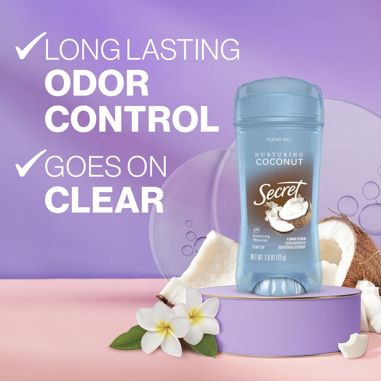 Clear Gel Antiperspirant and Deodorant, Coconut Scent, 2.6 oz.