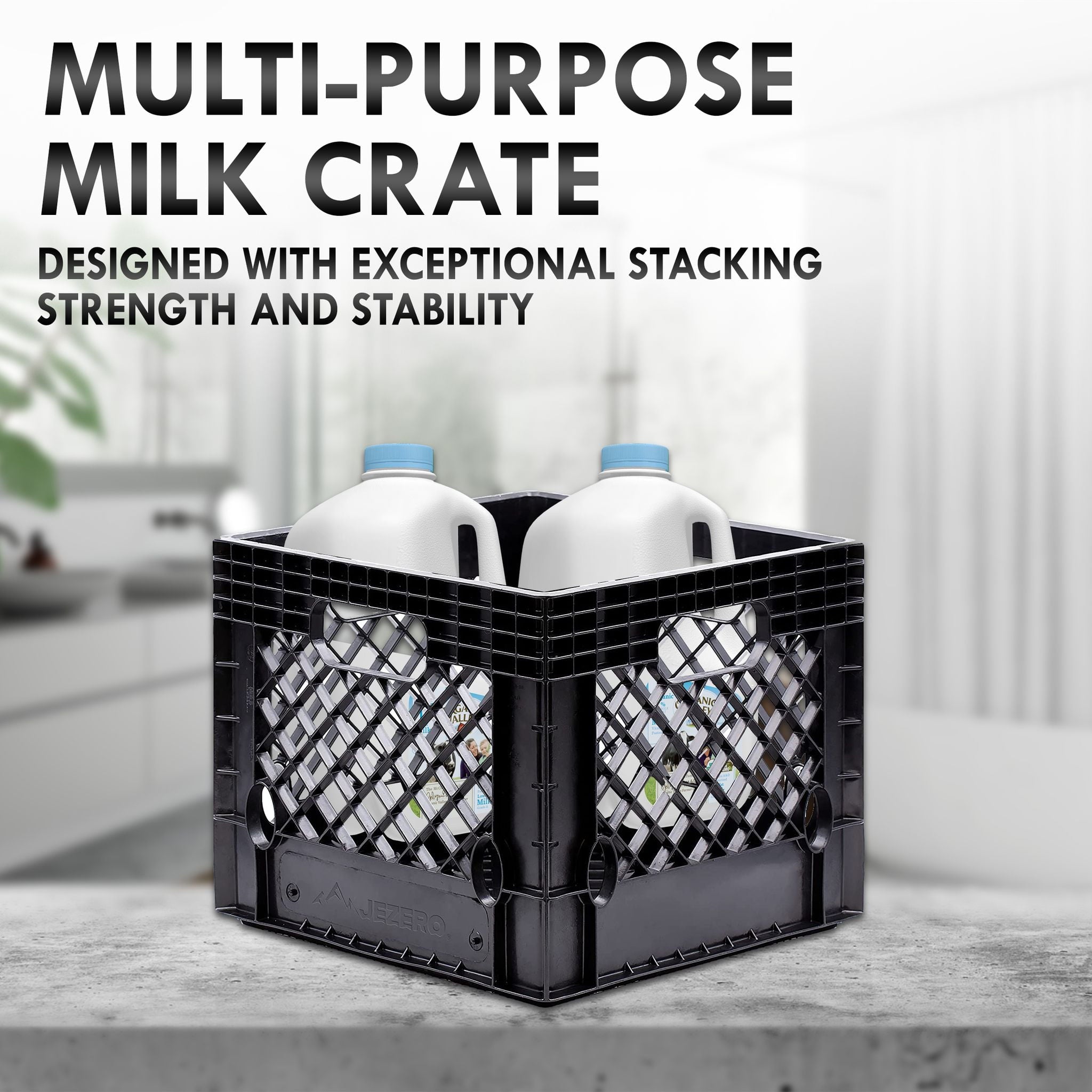 16QT Heavy-Duty Plastic Milk Crate Black with Built-in Handles