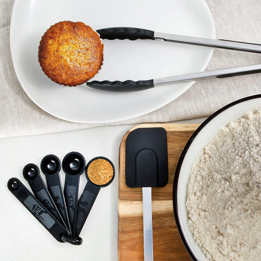 25 Pcs Silicone Spatula Kitchen Utensils Set - Stainless Steel and Nylon, Black