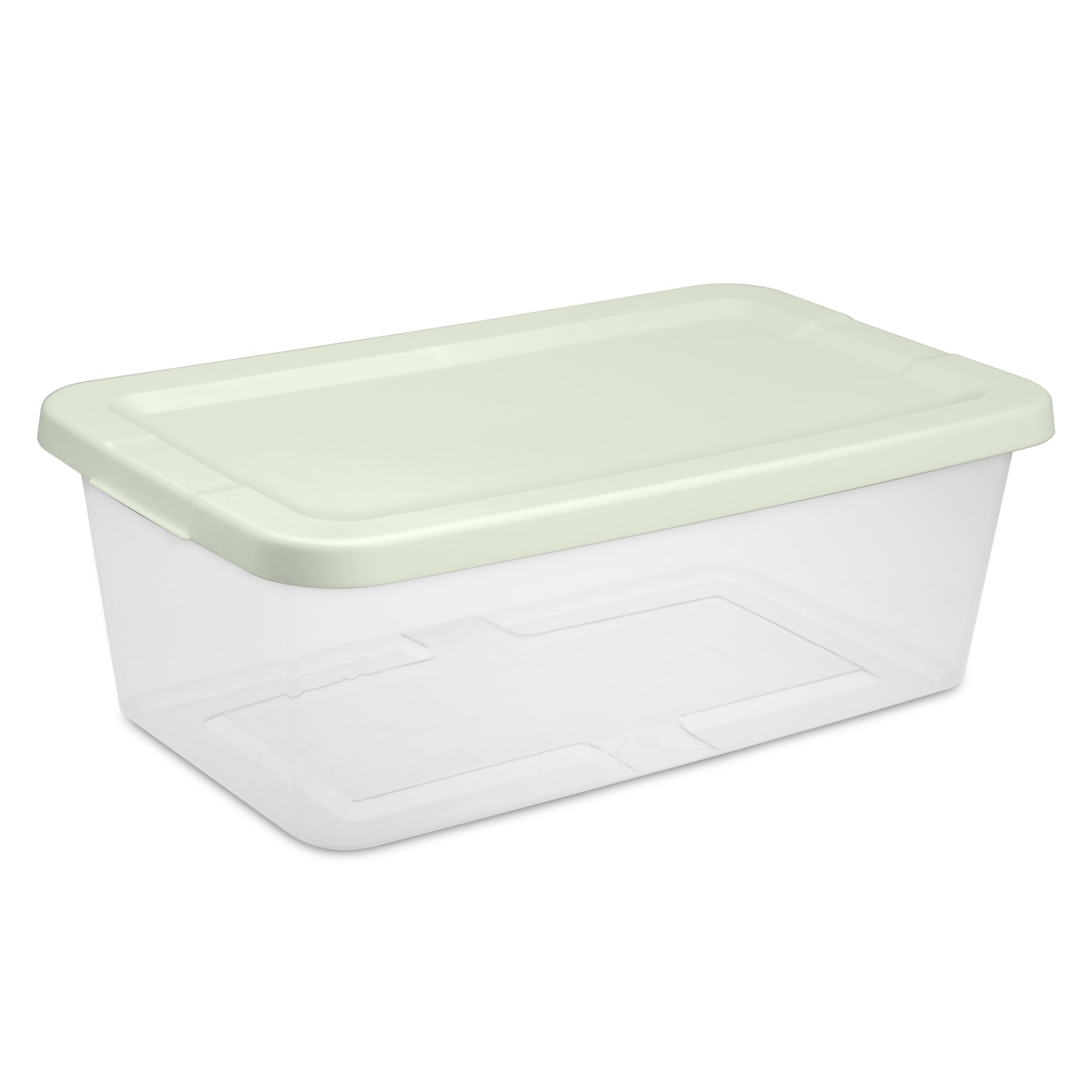 Set of (10) 6 Quart Storage Boxes, Clear Plastic Storage Bin with Snap-on Lid, Light Green