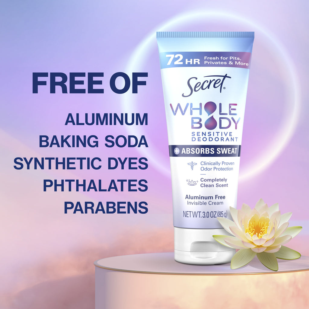 Whole Body Aluminum-Free Dry Feel Cream and Absorbs Sweat, Deodorant Stick for Women, Completely Clean Scent, 3.0oz