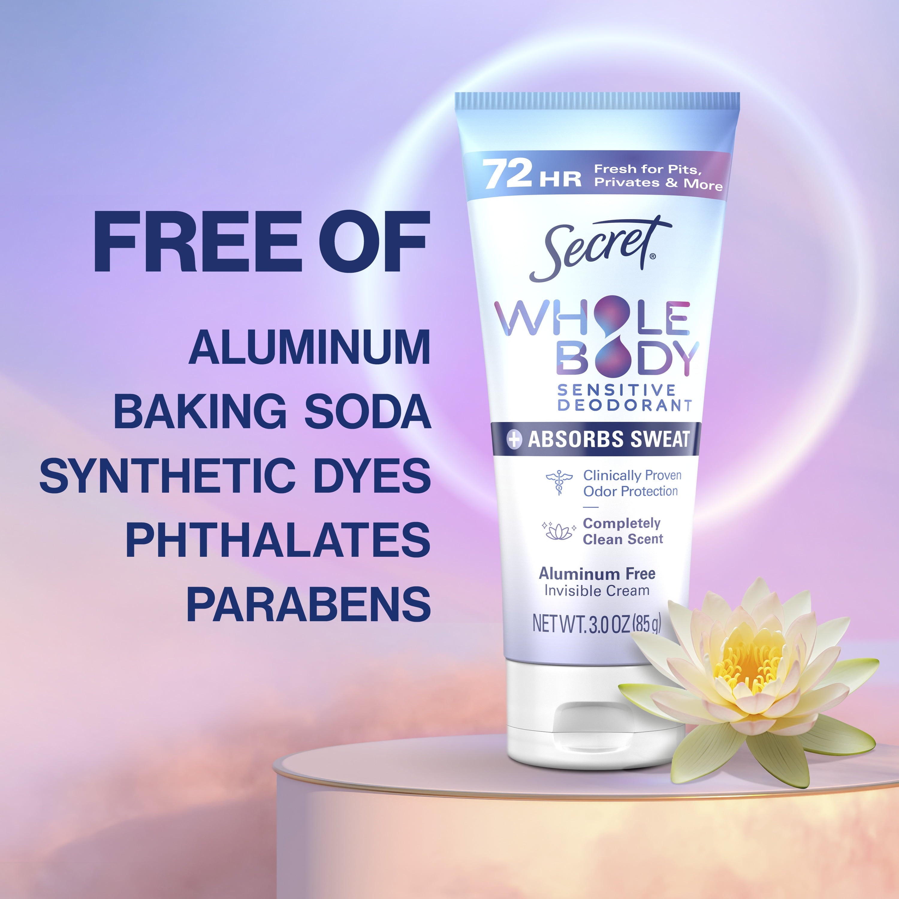 Whole Body Aluminum-Free Dry Feel Cream and Absorbs Sweat, Deodorant Stick for Women, Completely Clean Scent, 3.0oz