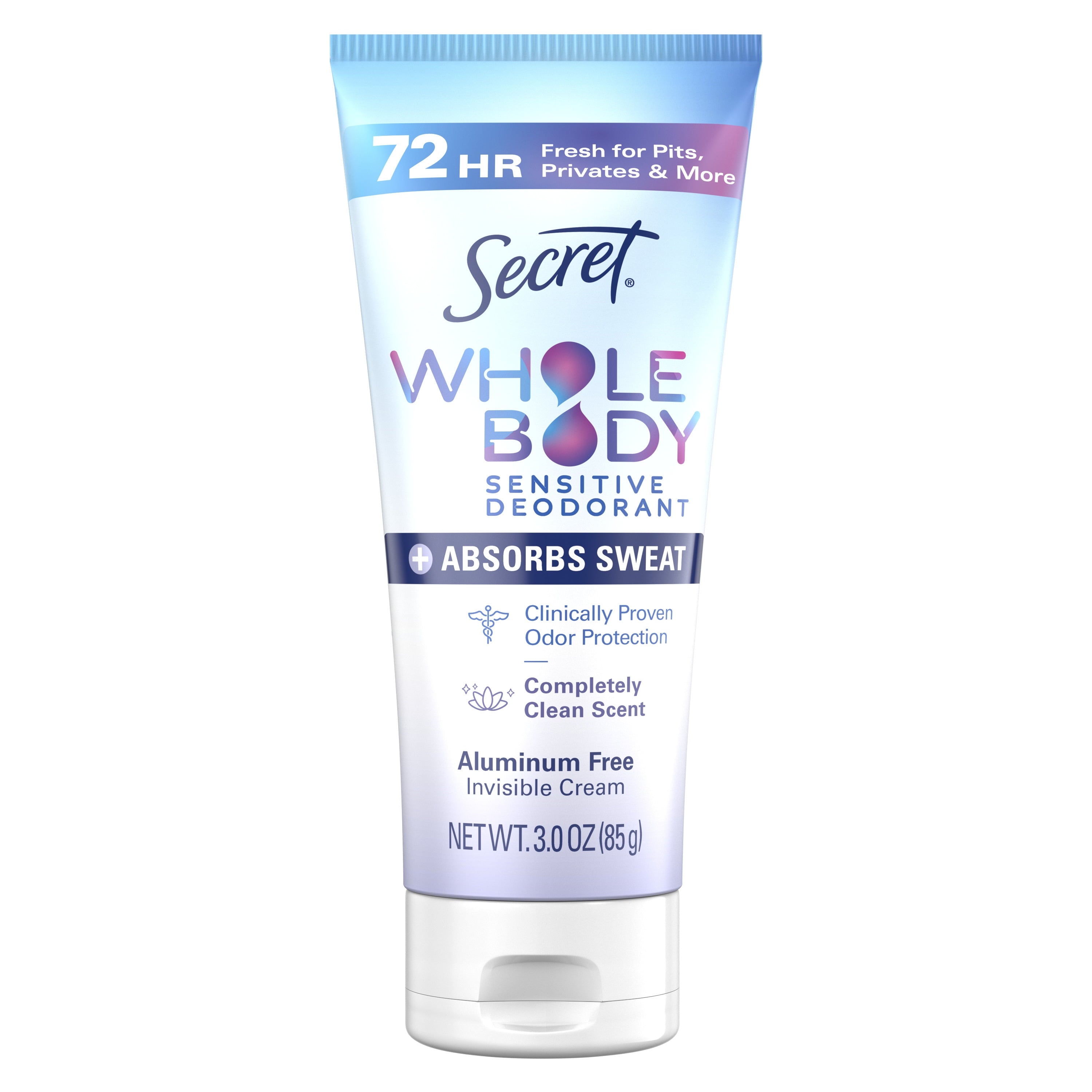Whole Body Aluminum-Free Dry Feel Cream and Absorbs Sweat, Deodorant Stick for Women, Completely Clean Scent, 3.0oz