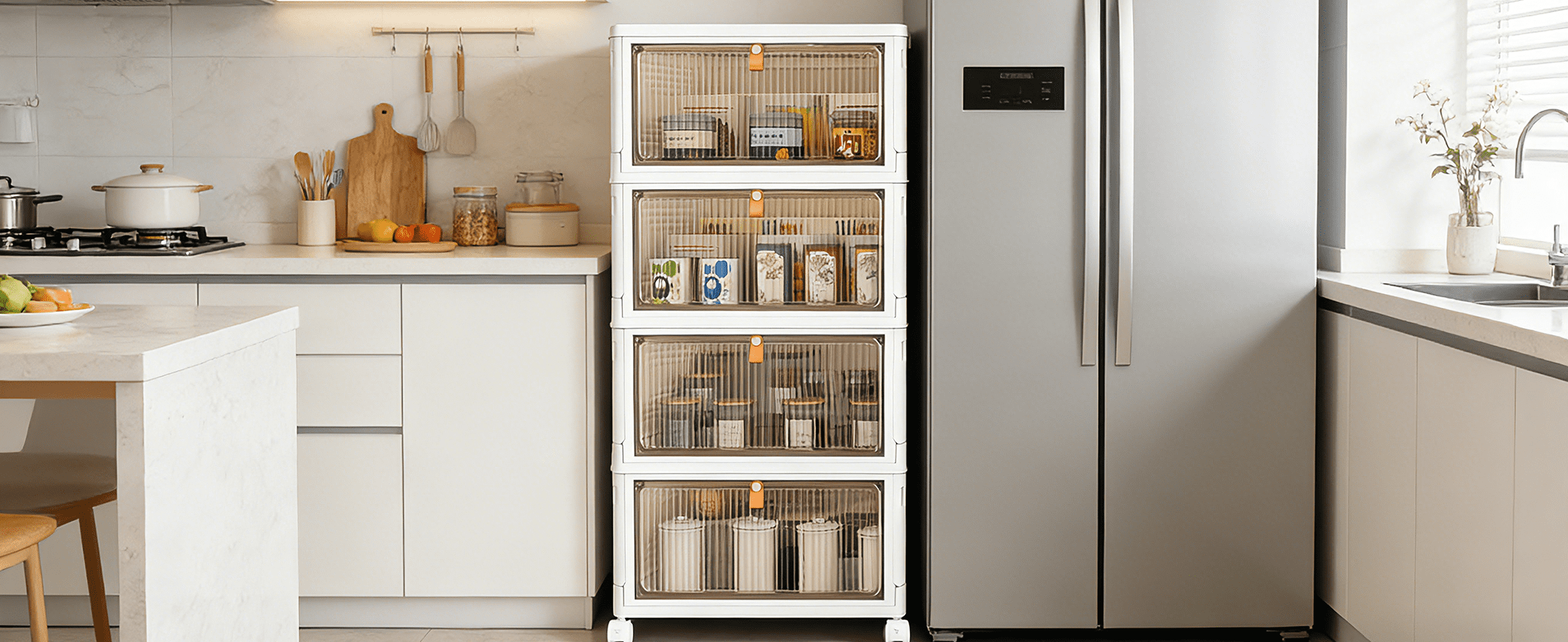 Rolling Wheeled Plastic Storage Bins with Lid, 4-Tier Folding Storage Containers, 92 Qt Capacity