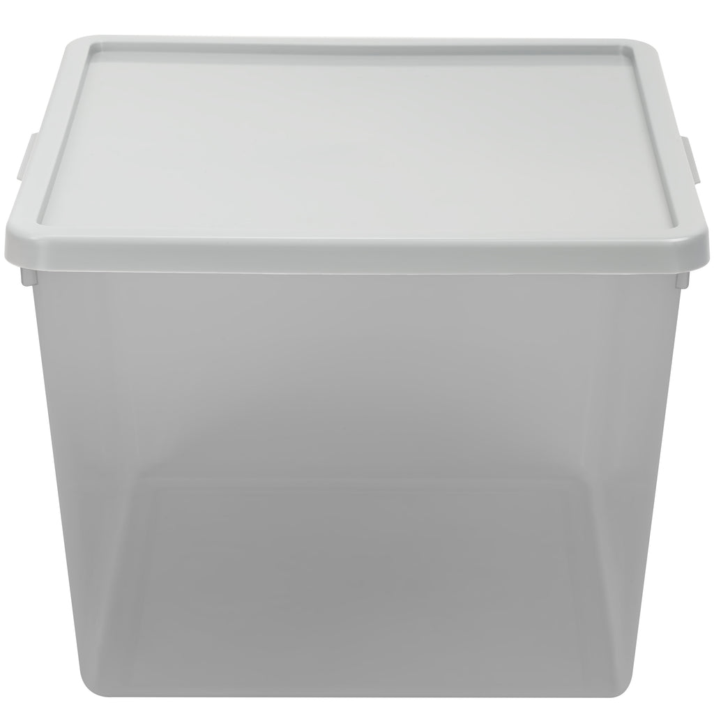 Kids Large Tinted Clear Plastic Stacking Storage Bin with Lid, Grey, 12 in x 12.4 in x 9.4 in