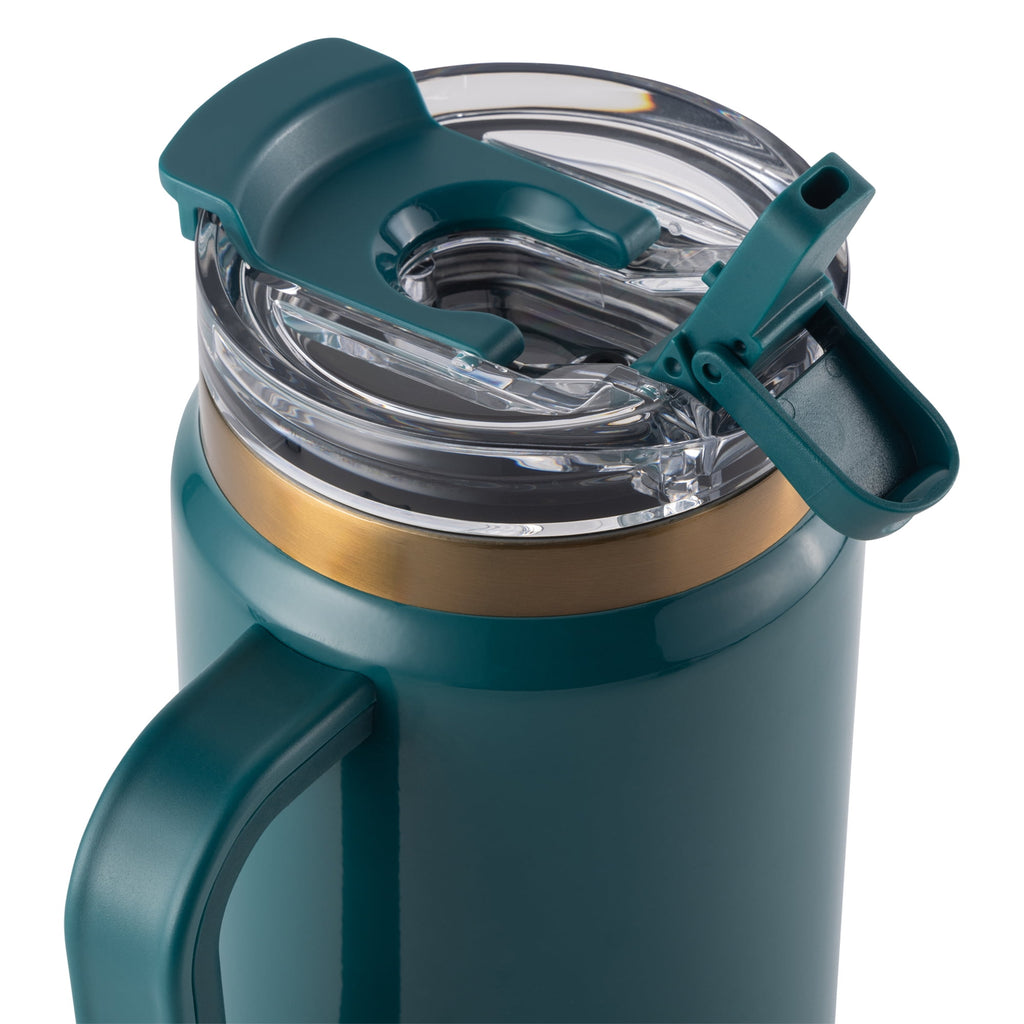 Thyme &amp; Table 32 fl oz Stainless Steel Luna Tumbler with Handle and Dual Straw Lid, Cream &amp; Black Check