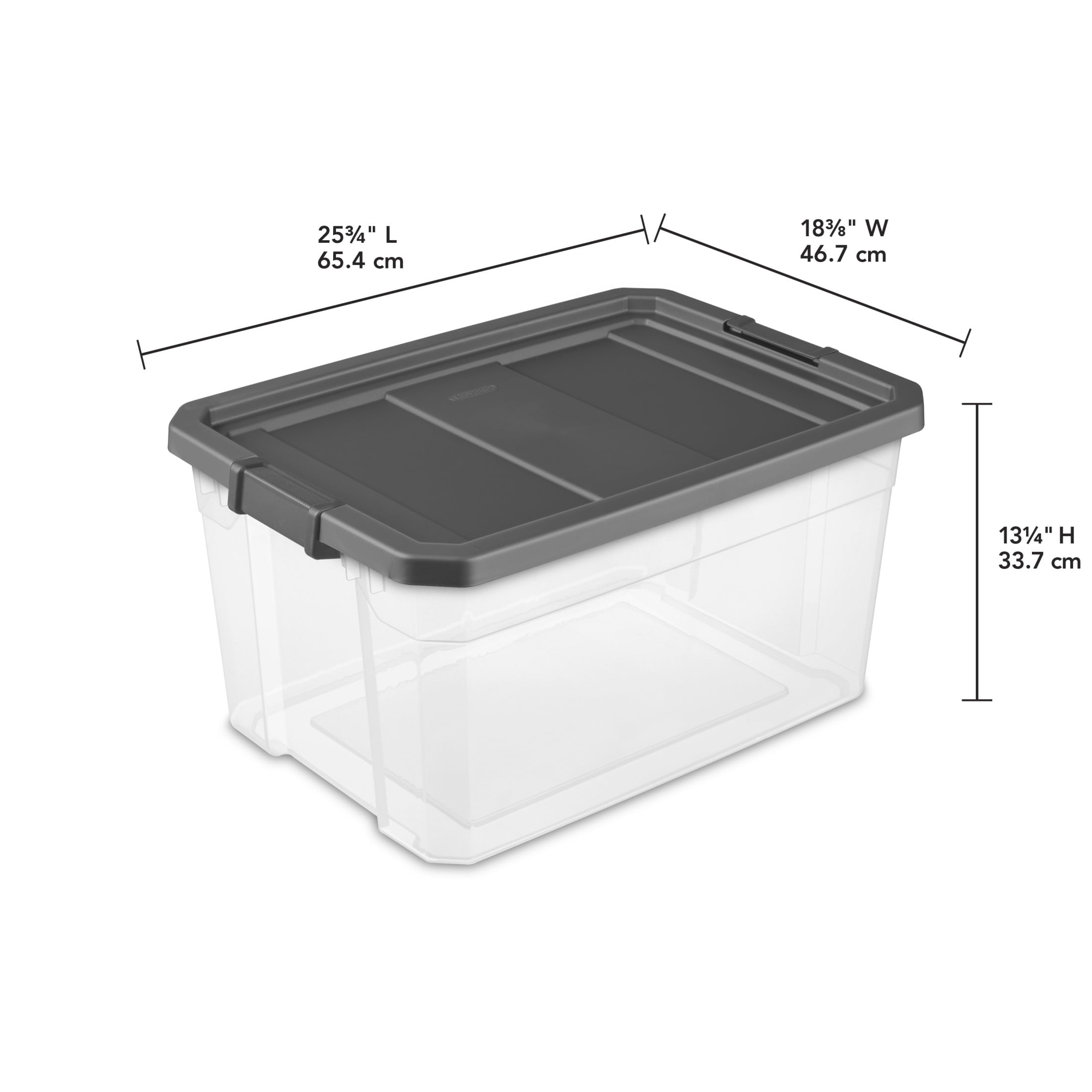 76 Quart Stacker Storage Bin, Clear Plastic Storage Container with Latch Lid, , Dark Gray