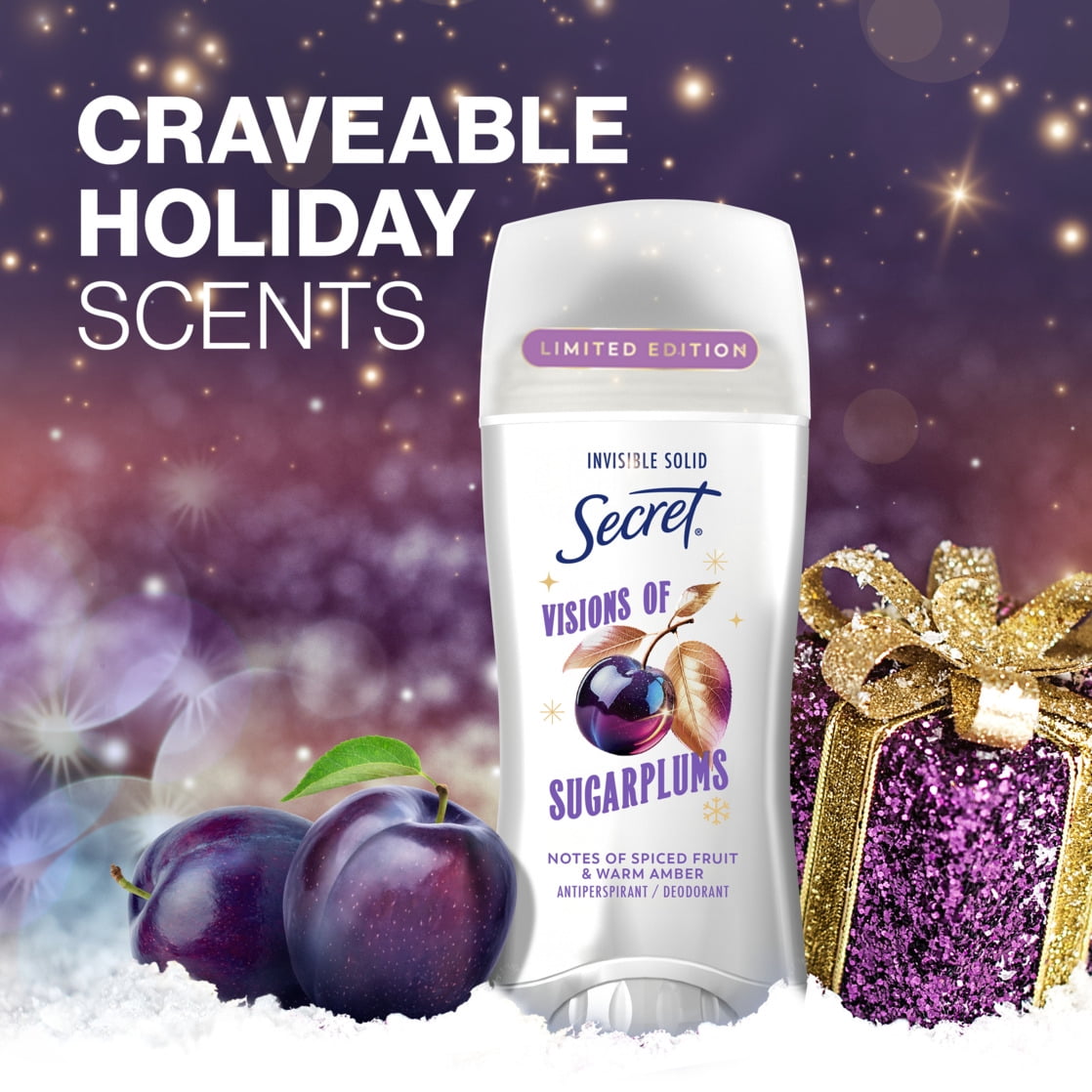 Fresh Invisible Solid Antiperspirant and Deodorant for Women, Sugarplum Scent 2.6 oz