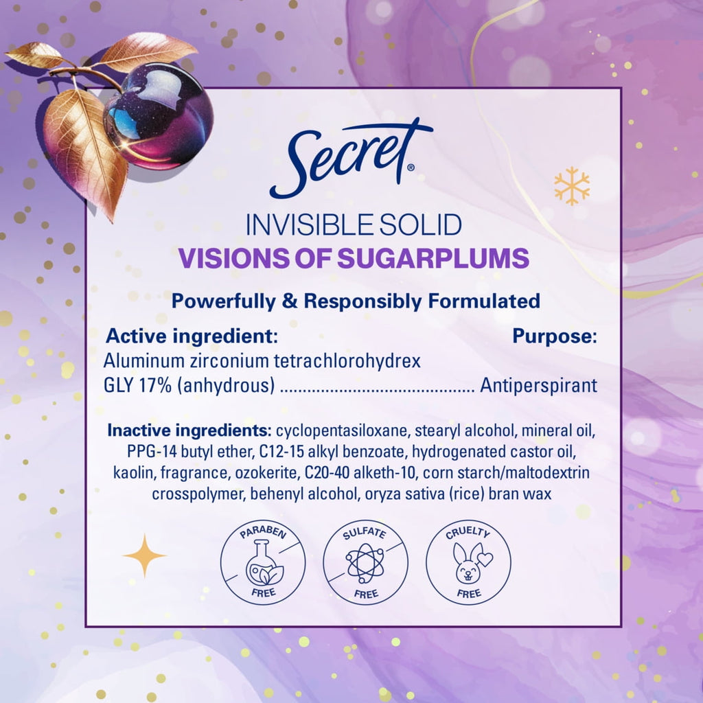 Fresh Invisible Solid Antiperspirant and Deodorant for Women, Sugarplum Scent 2.6 oz
