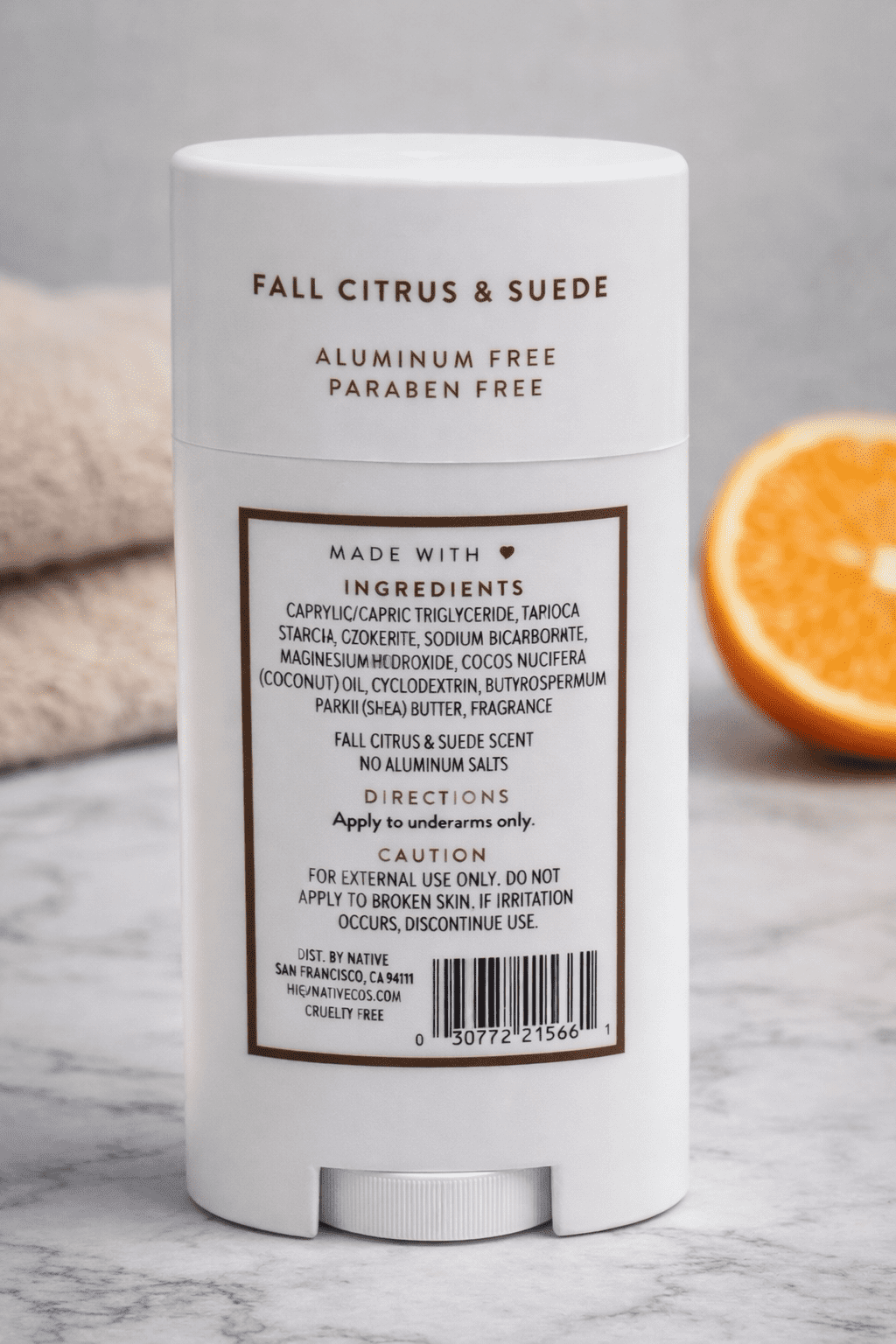 Paraben Free Aluminum Free Deodorant Stick, Fall Citrus &amp; Suede, 2.65 oz (75 g)