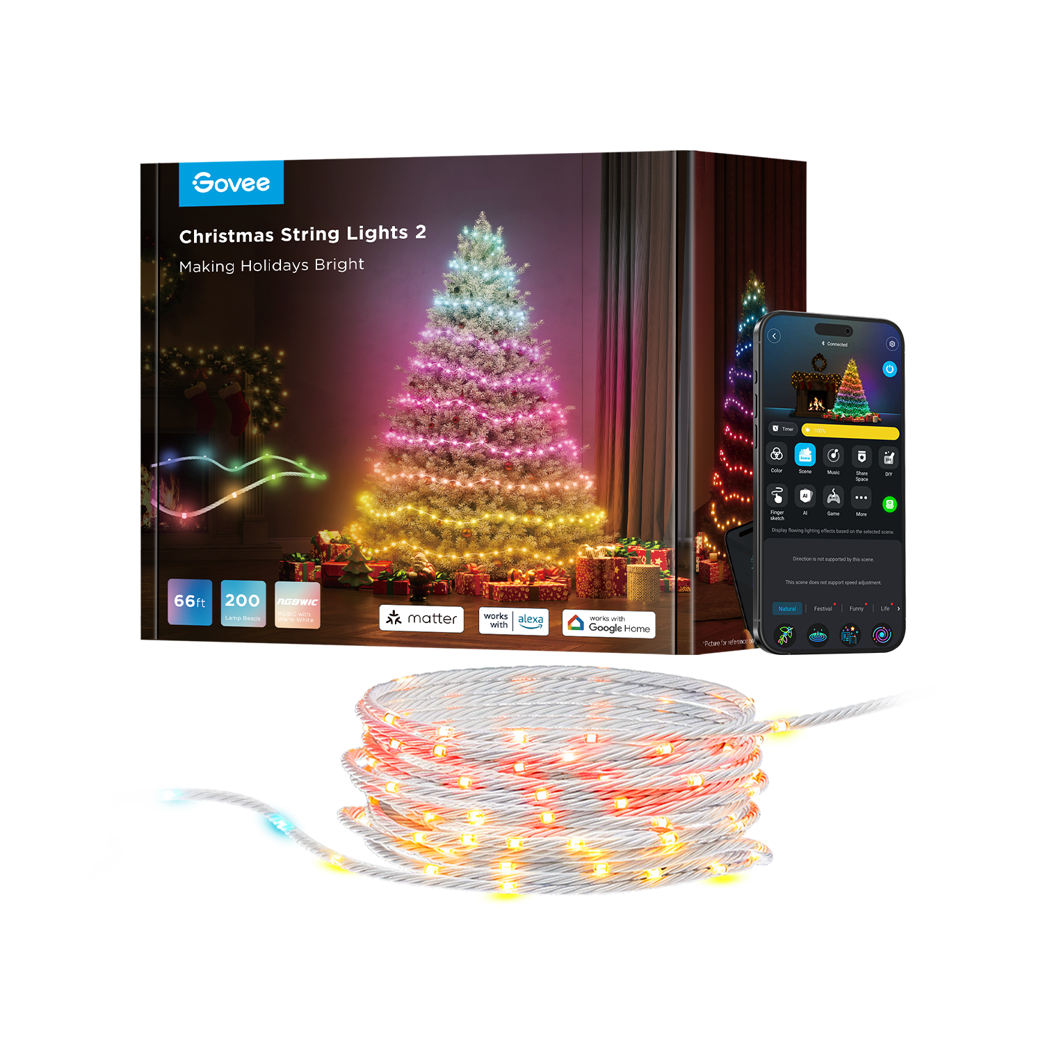 Christmas Lights LED Waterproof Outdoor White 66ft