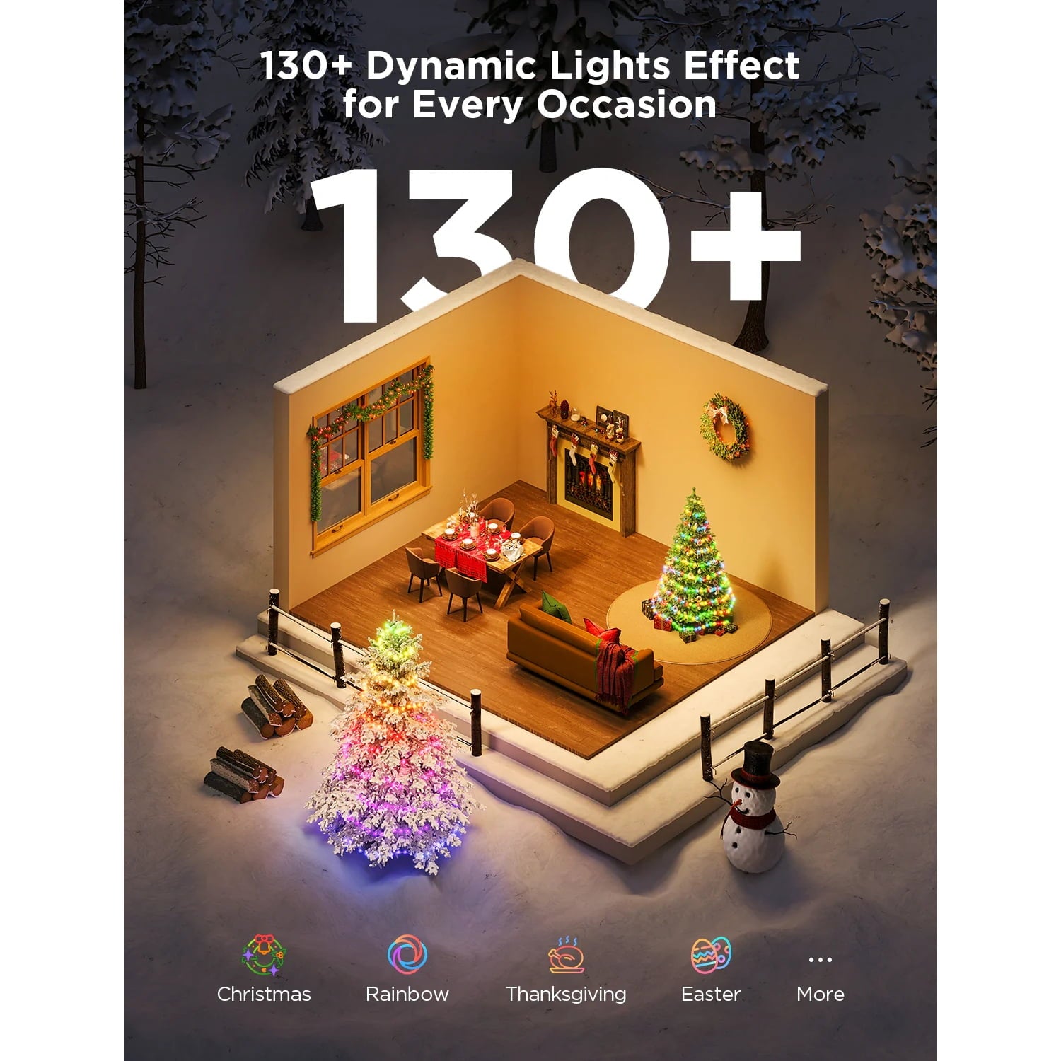 Christmas Lights LED Waterproof Outdoor White 66ft