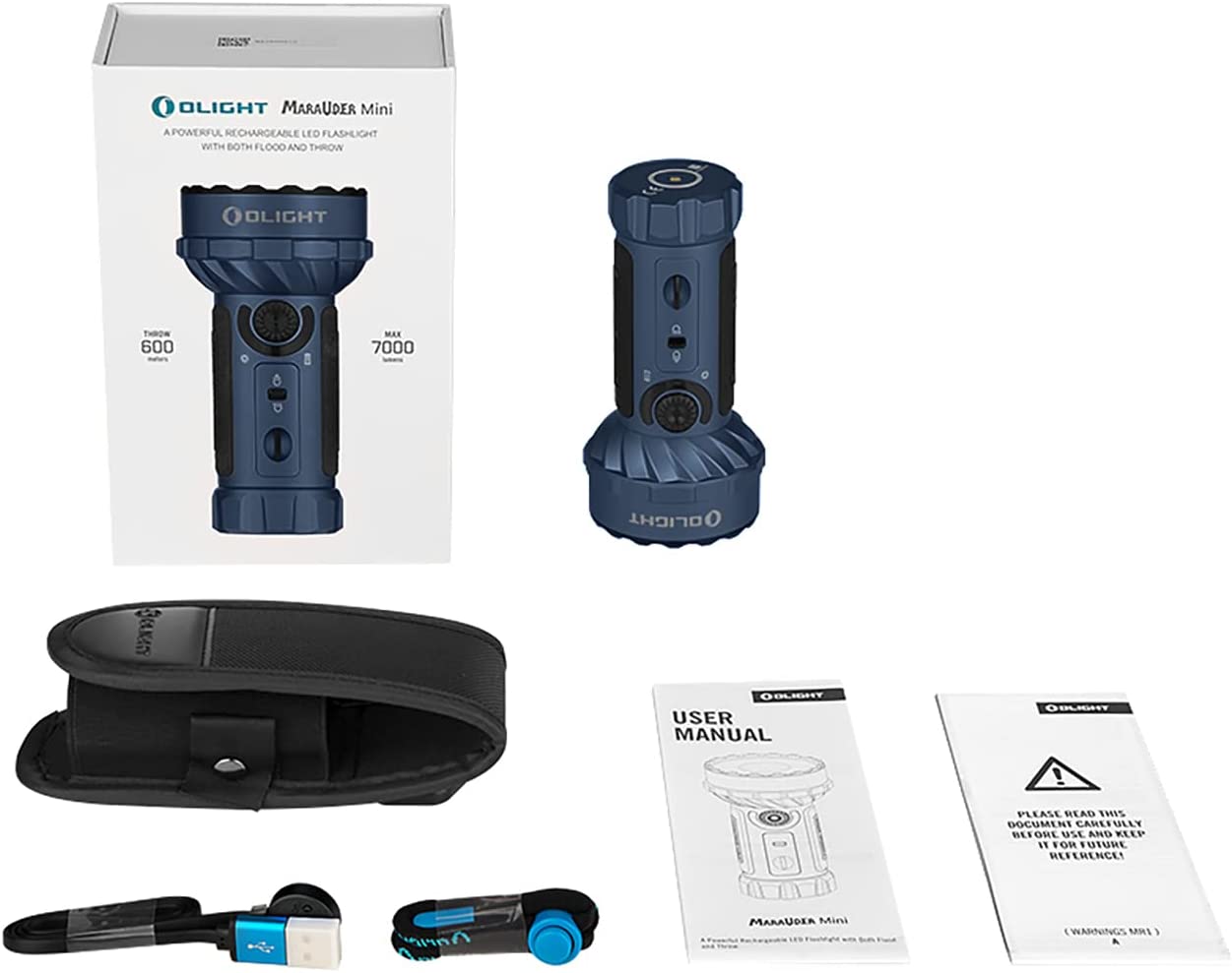 Marauder Mini 7,000 Lumens Bright Flashlight with 600 Meters Beam Distance, Powerful RGB Lights, Magnetic Rechargeable for Outdoors Work, Hunting, and Searching(Midnight Blue)