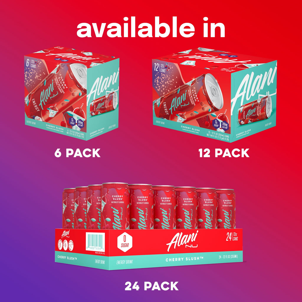 Sugar Free Energy Drink, Cherry Slush, 12 fl oz, 6 Pack, Cans, 200mg Caffeine