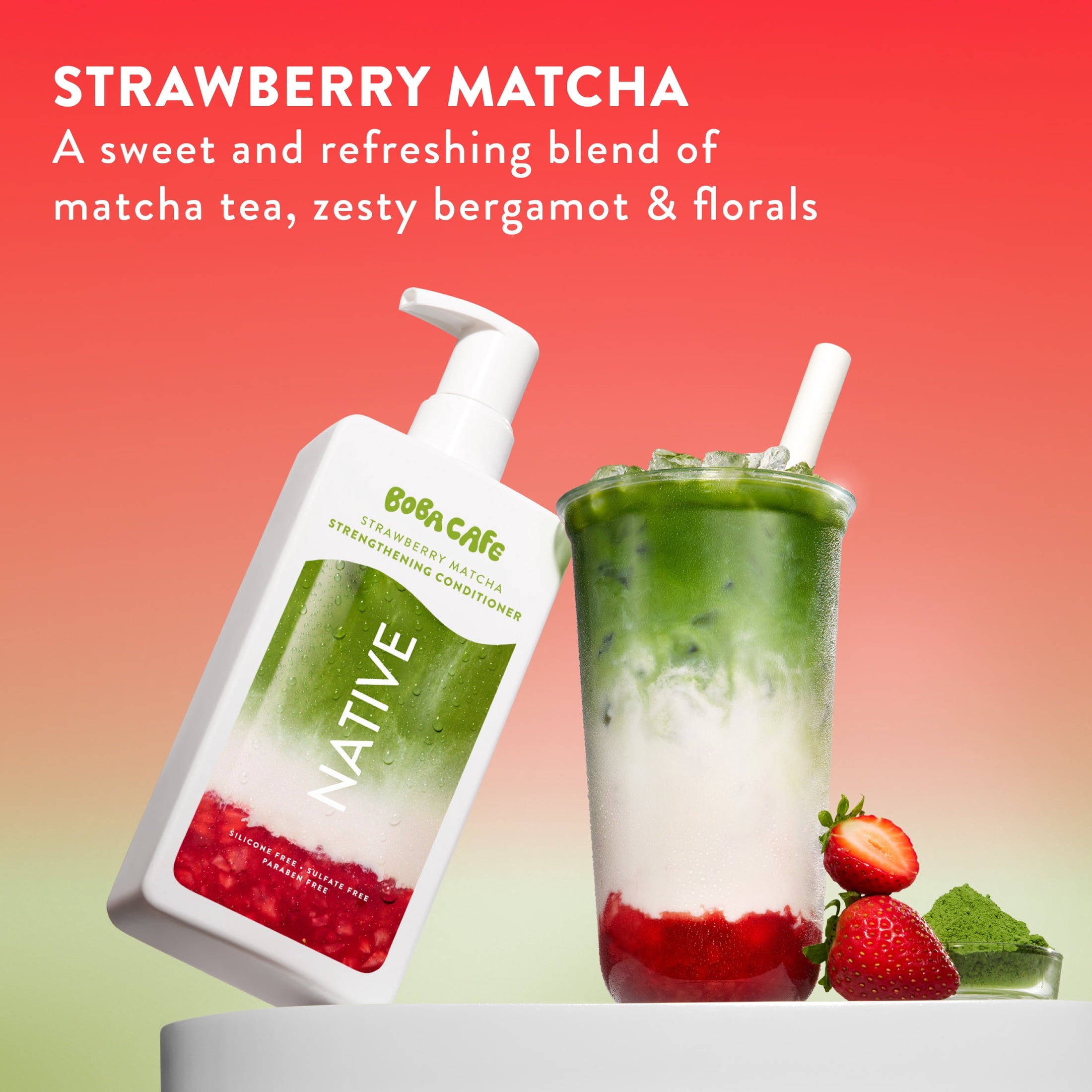 Strengthening Conditioner, Limited Edition Strawberry Matcha, Silicone Free Conditioner for Women and Men, Boba Café, 16.5 fl oz
