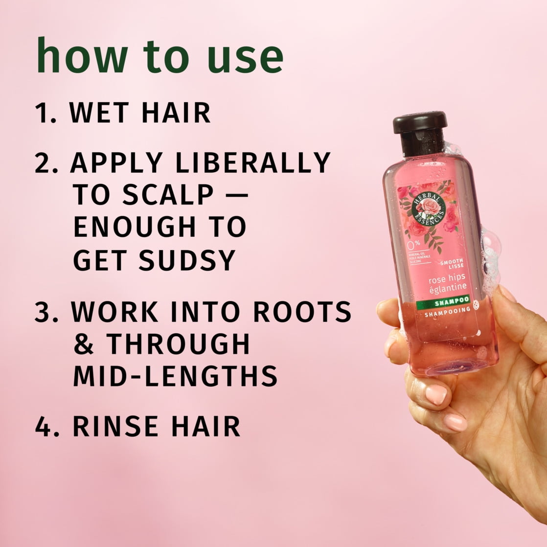 Rose Hips Smooth Shampoo, All Hair Types, 3.38 fl oz Travel Size