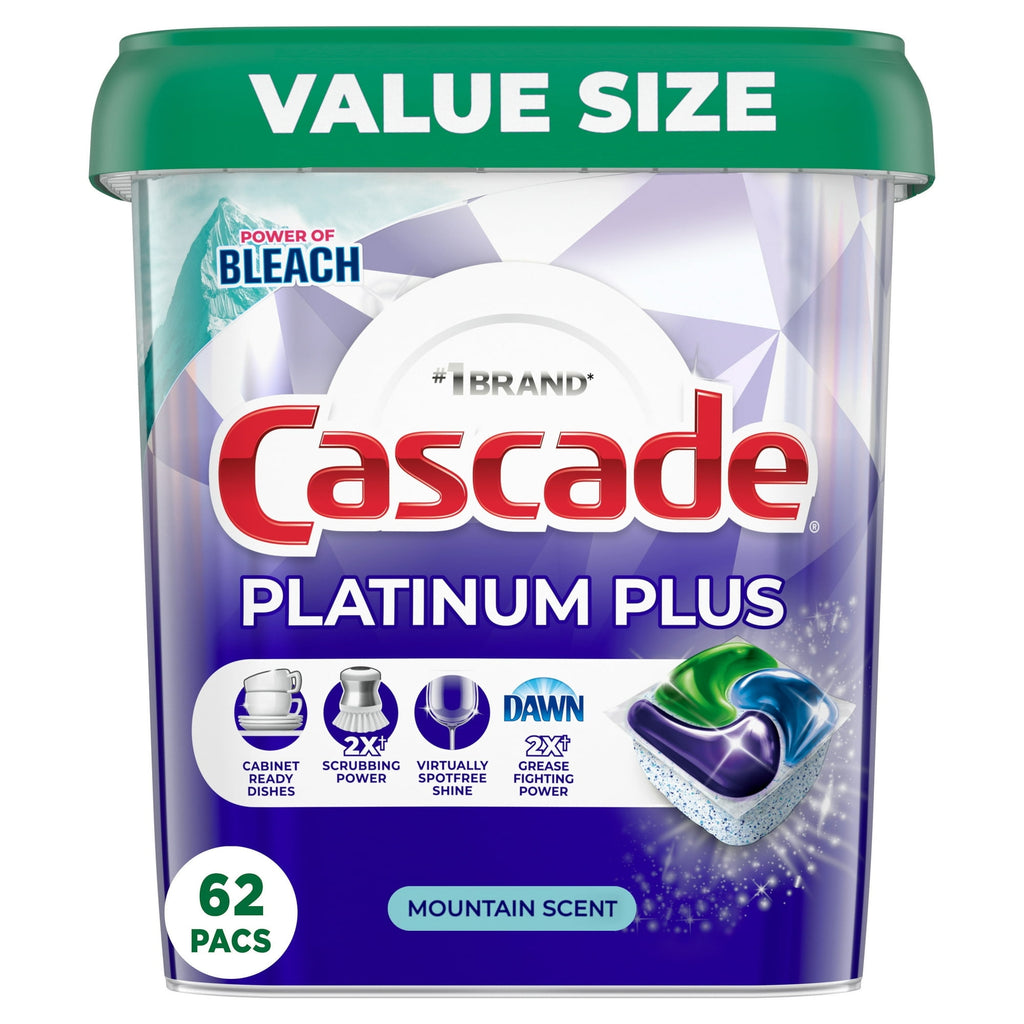 Platinum Plus Dishwasher Detergent Pacs, Mountain Scent, 62 Count (2 Pack)