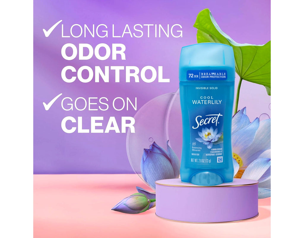Antiperspirant &amp; Deodorant Invisible Solid Cool Waterlily, 72HR Breathable Sweat &amp; Odor Protection, 2.6 OZ