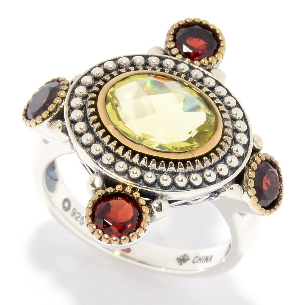 Silver 925 Red Garnet,Ouro Verde Ring