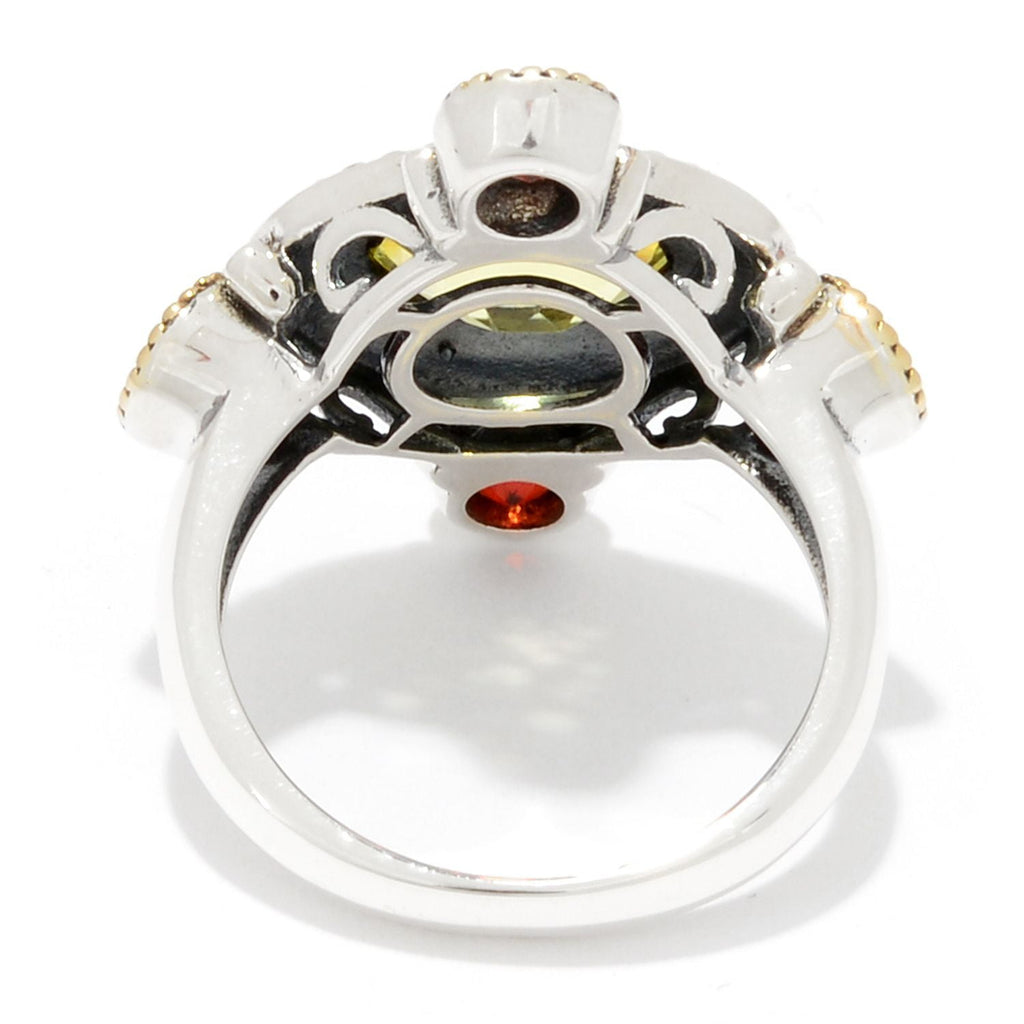 Silver 925 Red Garnet,Ouro Verde Ring