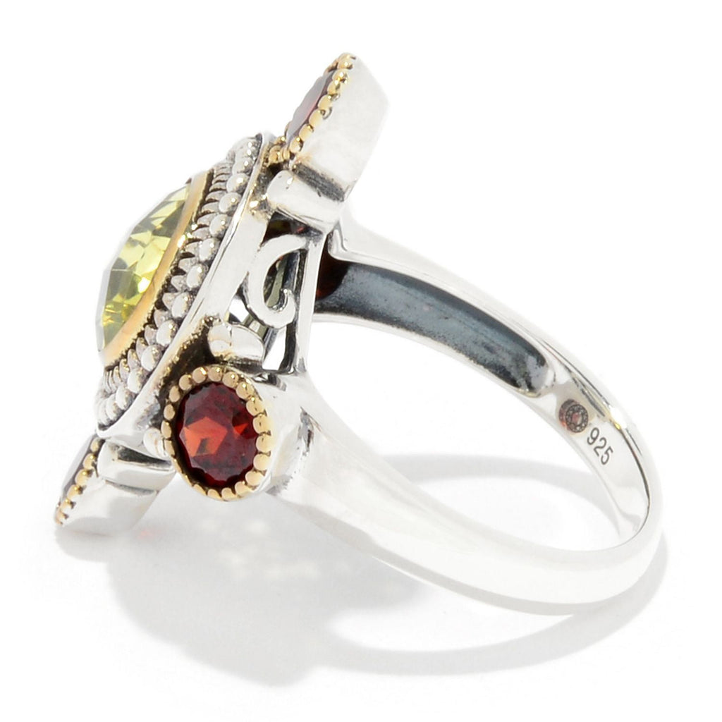 Silver 925 Red Garnet,Ouro Verde Ring