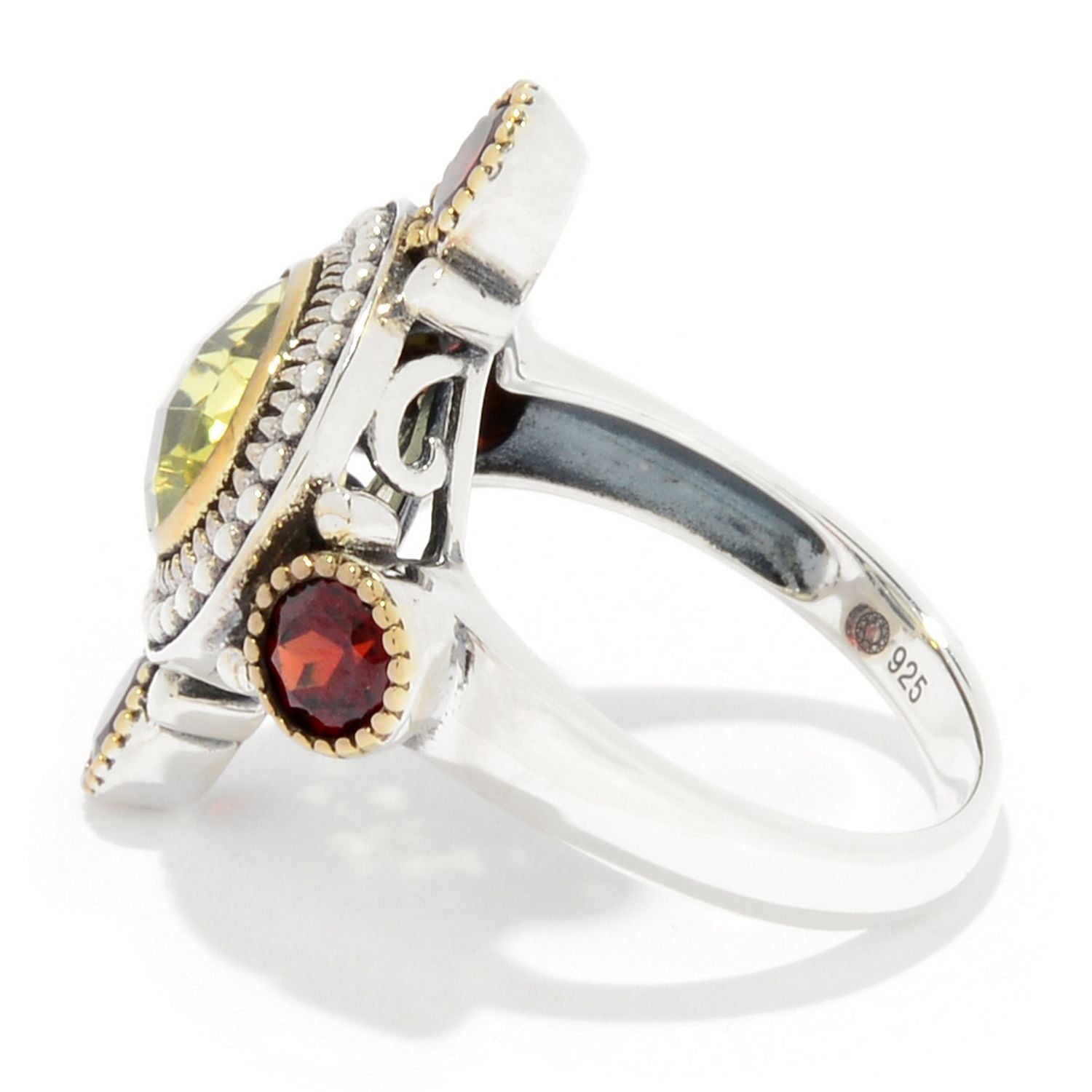 Silver 925 Red Garnet,Ouro Verde Ring